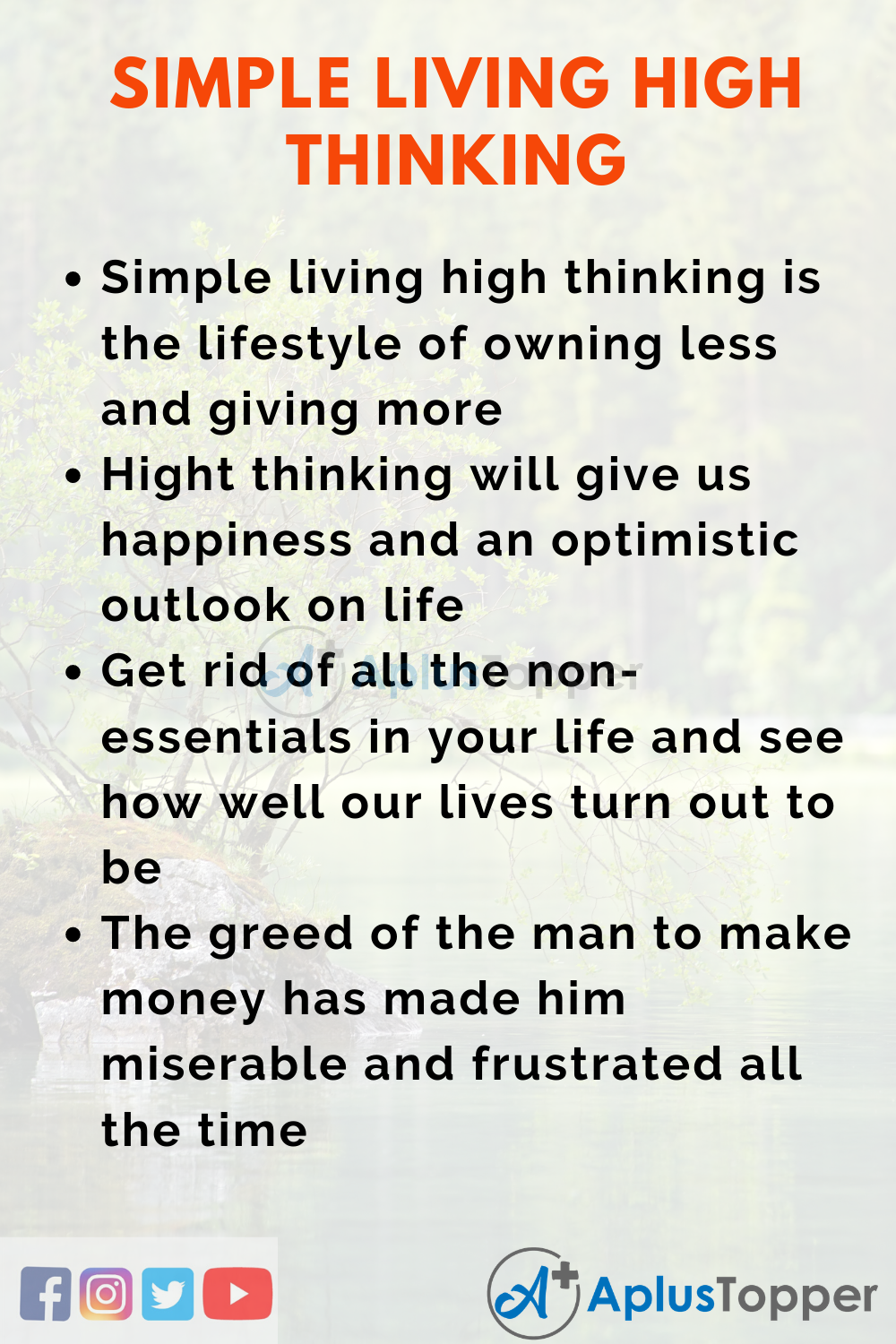 speech on simple living high thinking