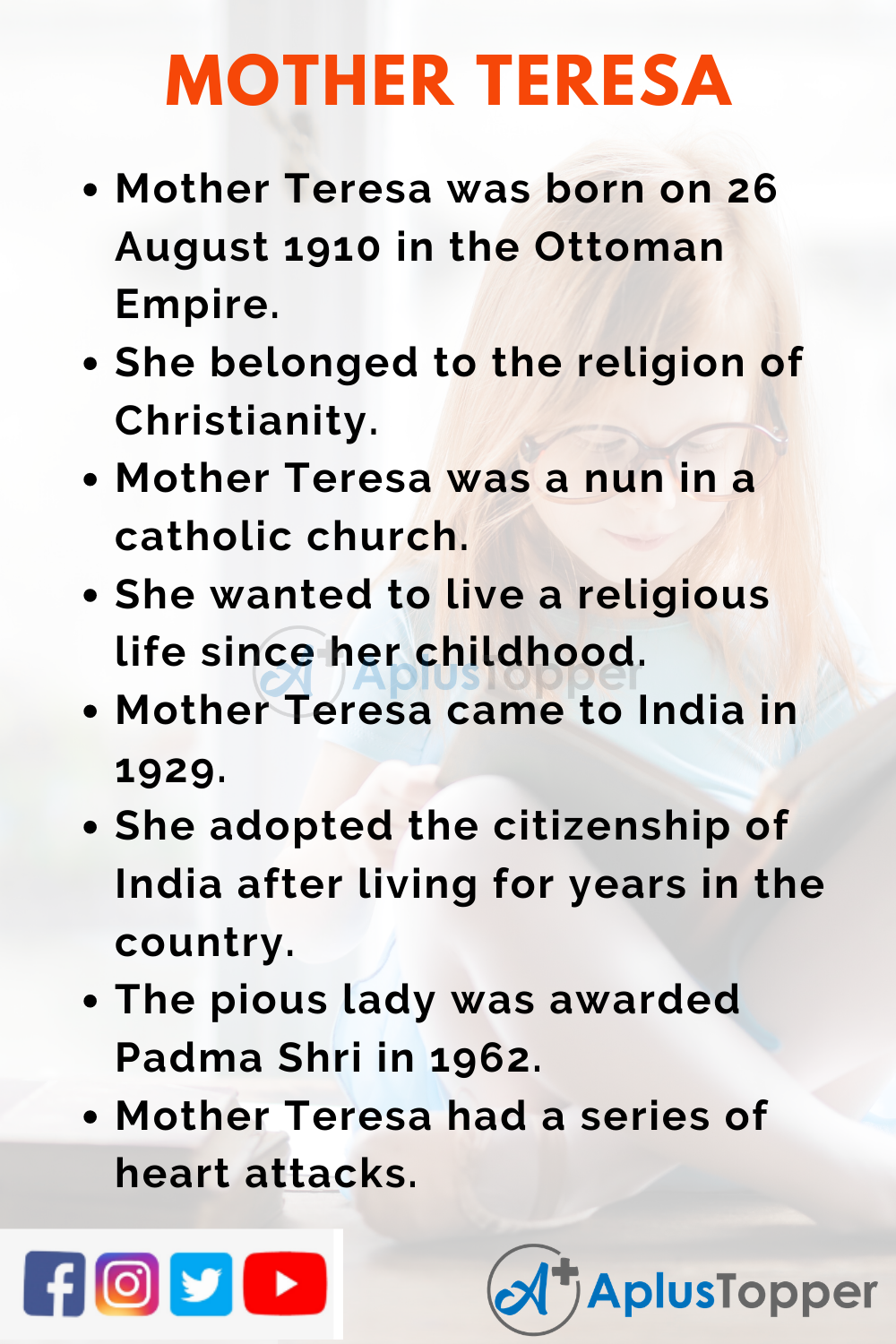 10 Lines on Mother Teresa for Kids