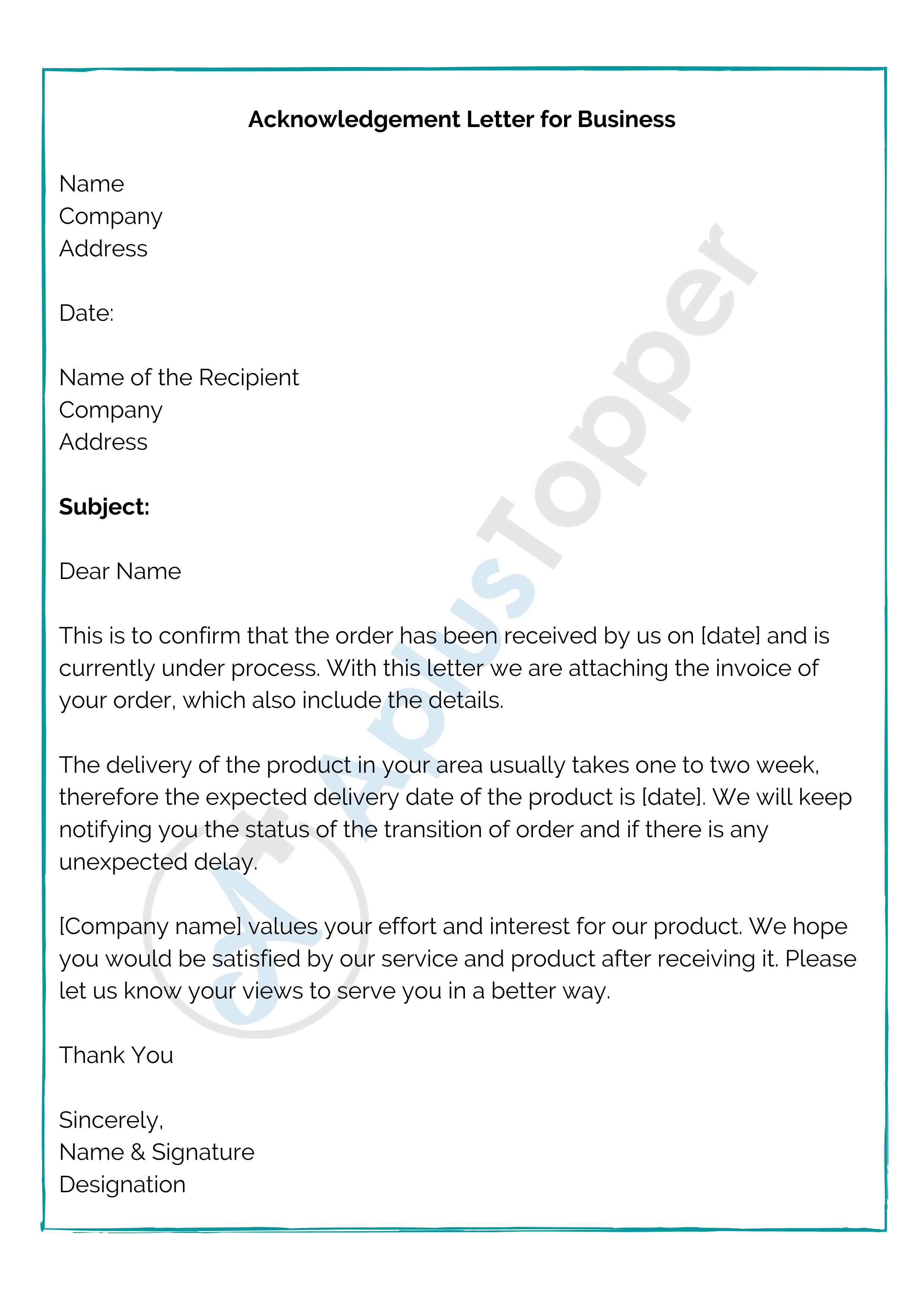 Acknowledgement Letter Template Sample Download Word Doc Download