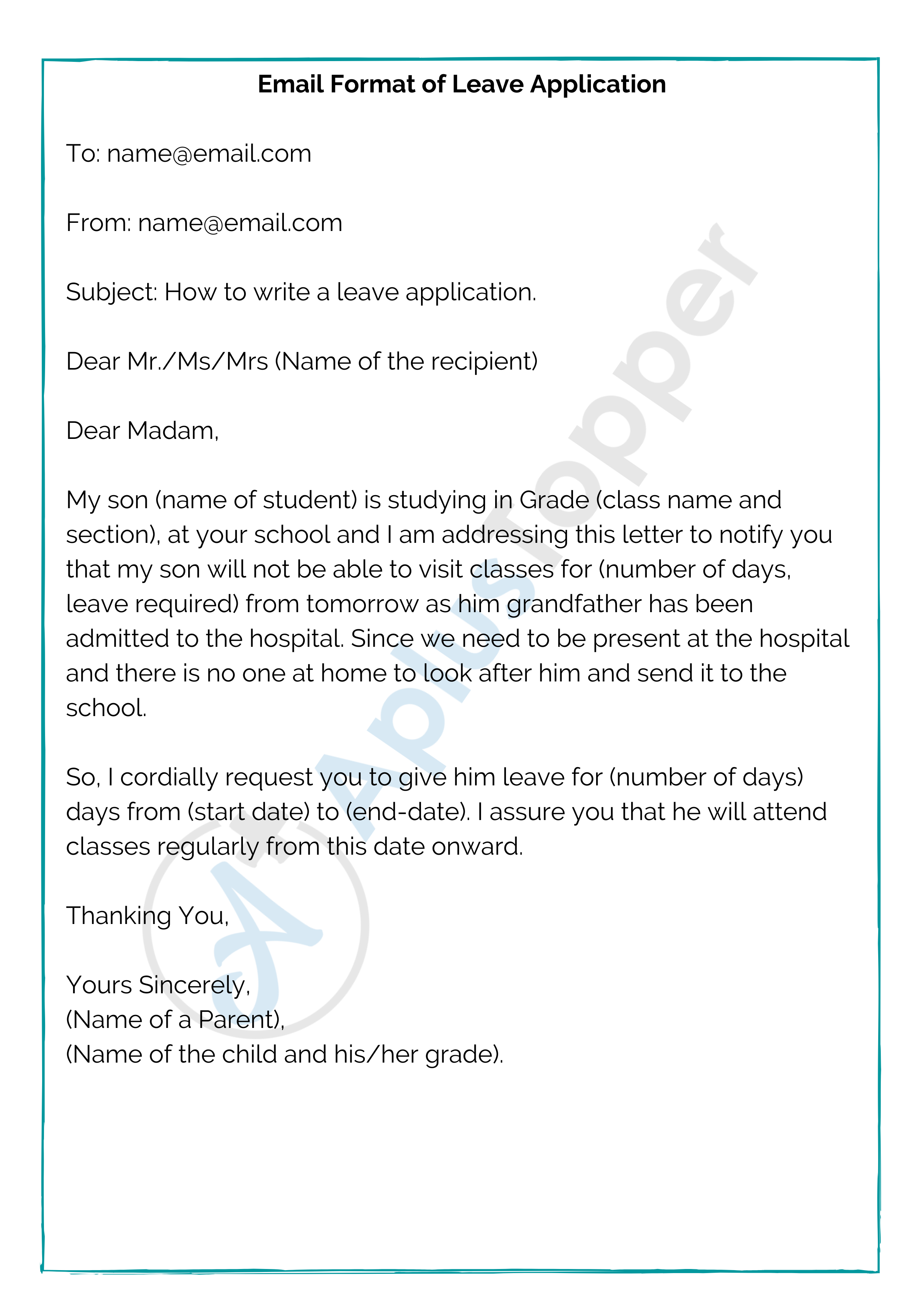 leave application letter to college principal