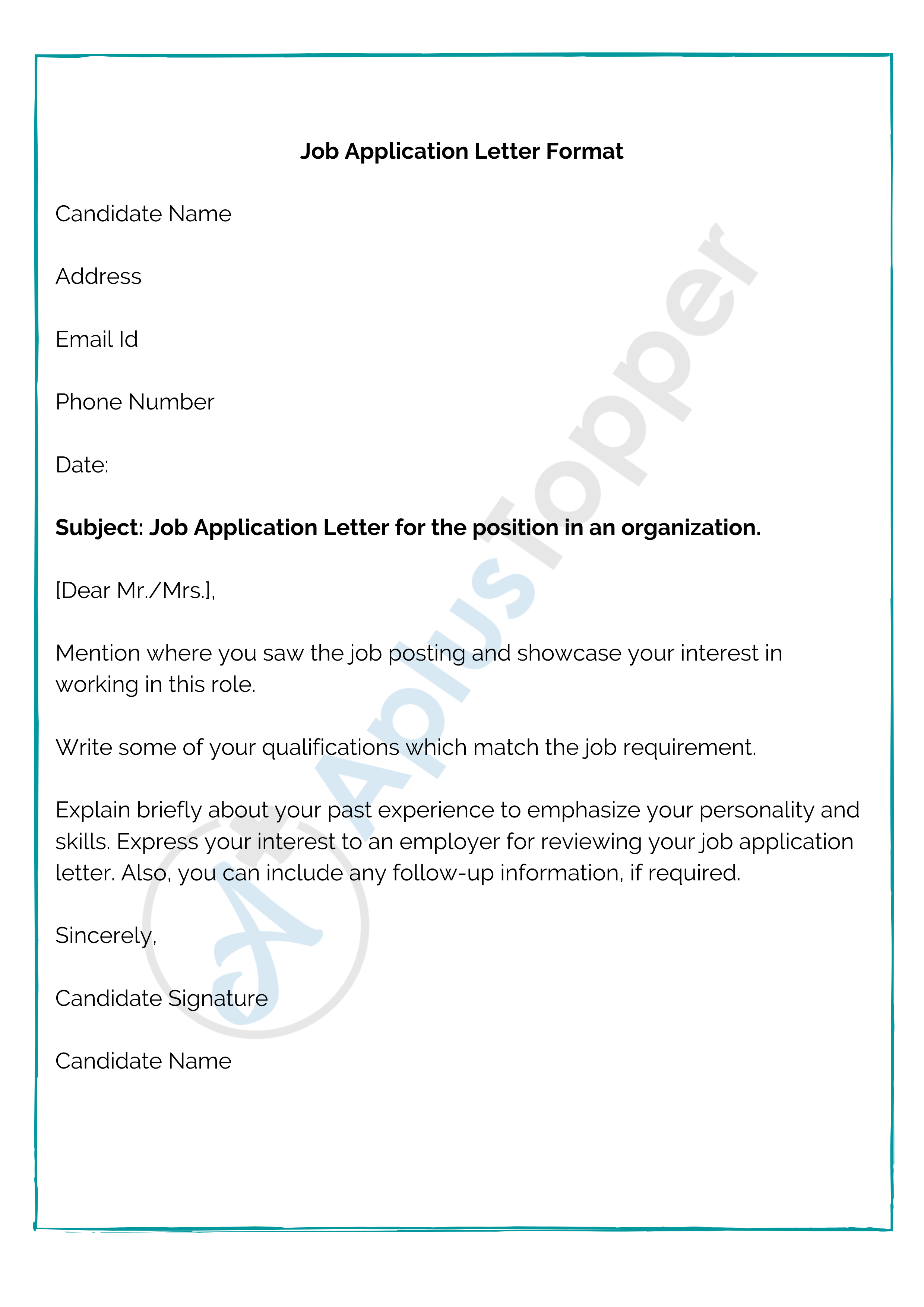 open application letter for job