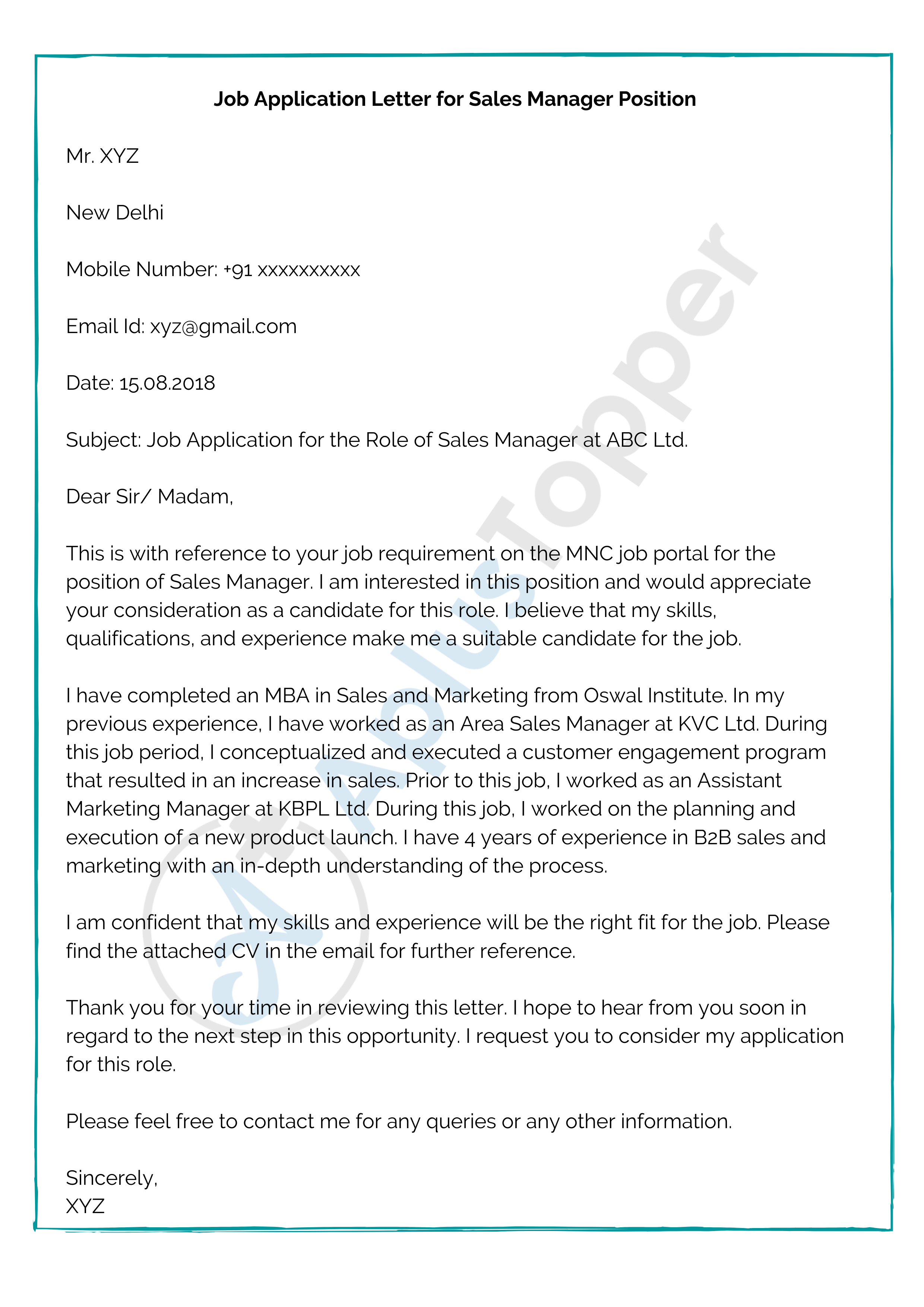 Job Application Letter Format Samples How To Write A Job Application Letter A Plus Topper