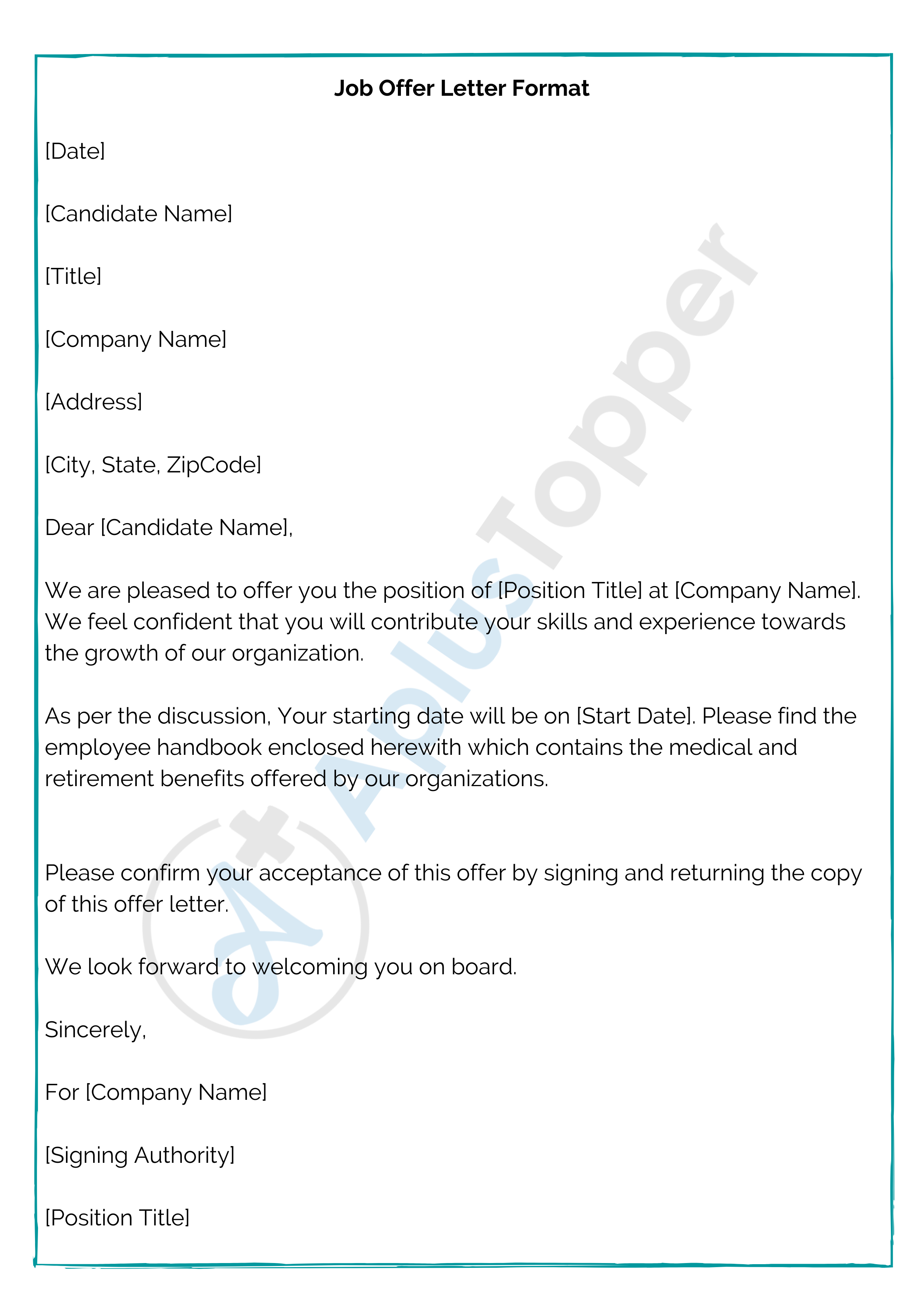 Free Printable Offer Letter Template Form Generic Job Letter Lettering ...