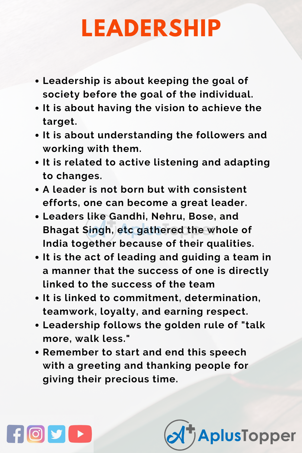good leadership speech ideas