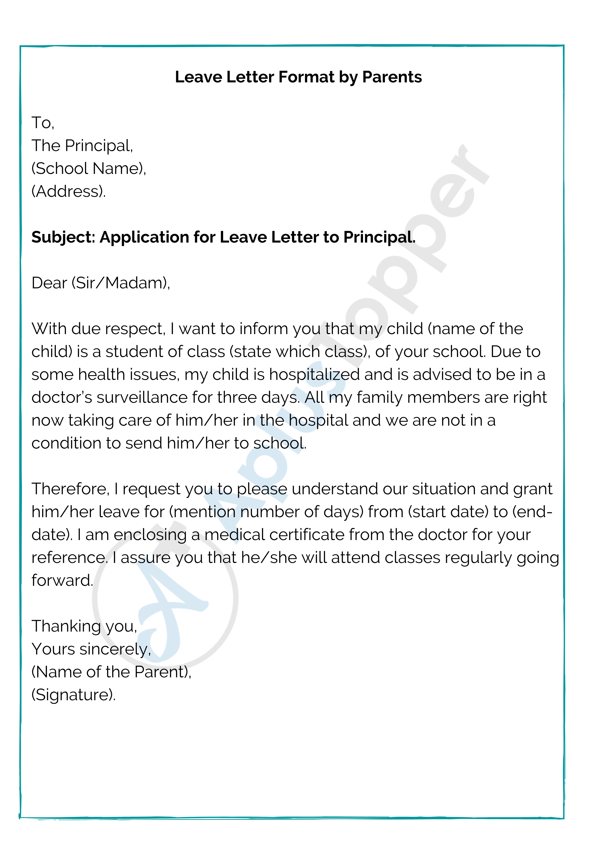 application letter format to school
