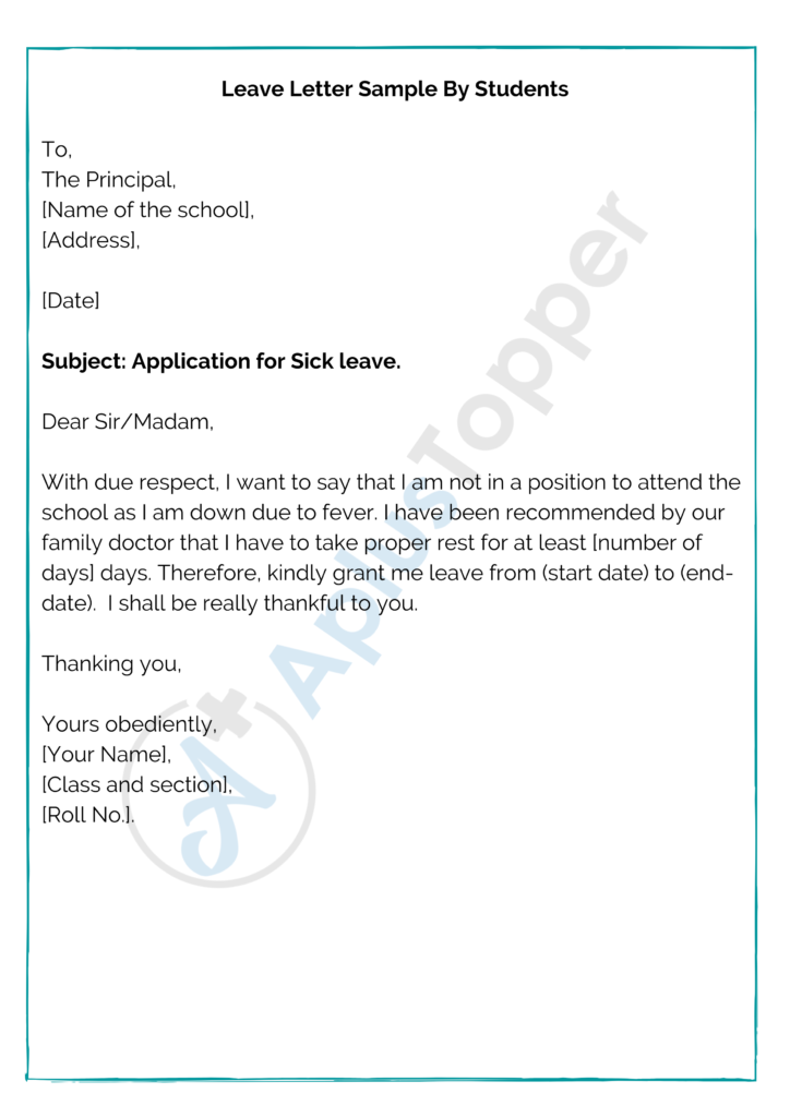 application letter school leave