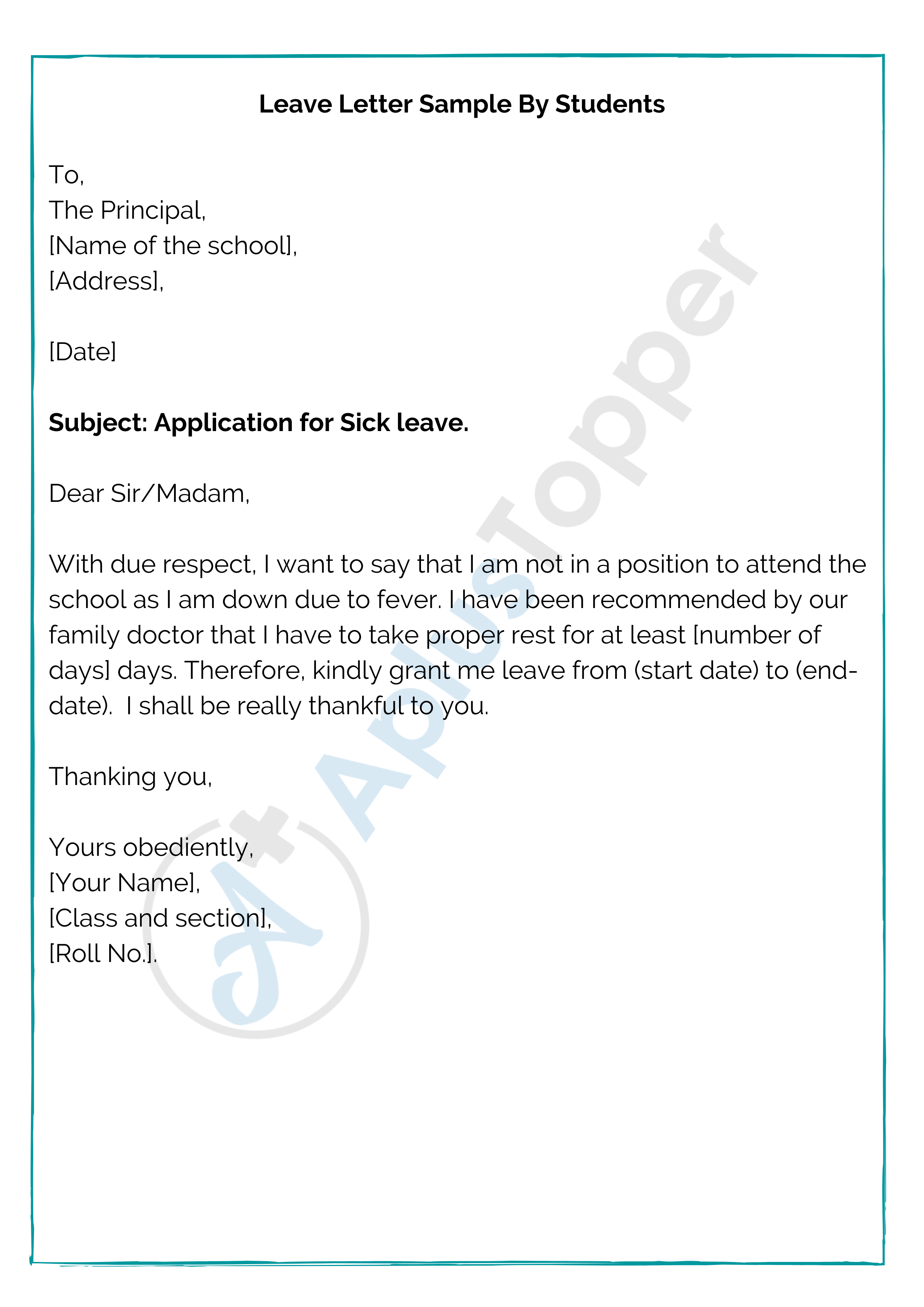 Leave Letter for School  How to Write a Leave Application for