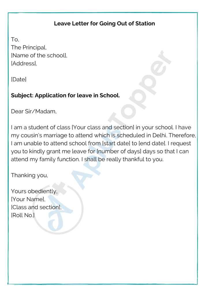 out of school zone application letter