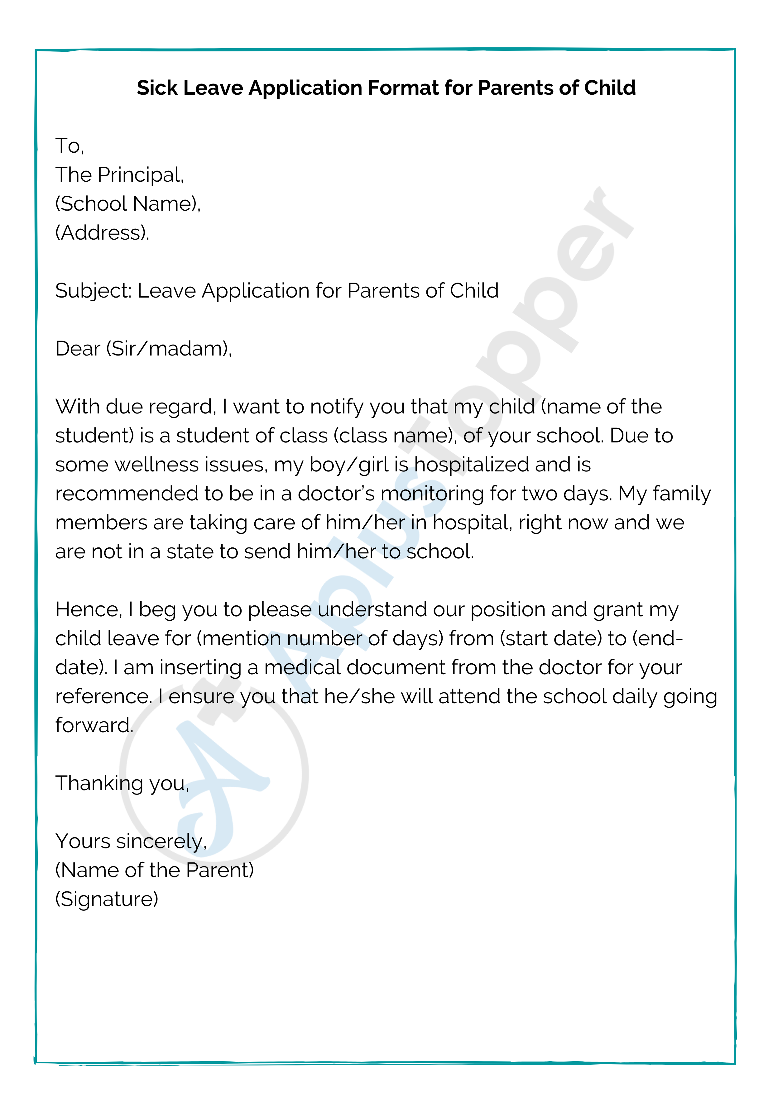 application letter for leave in school