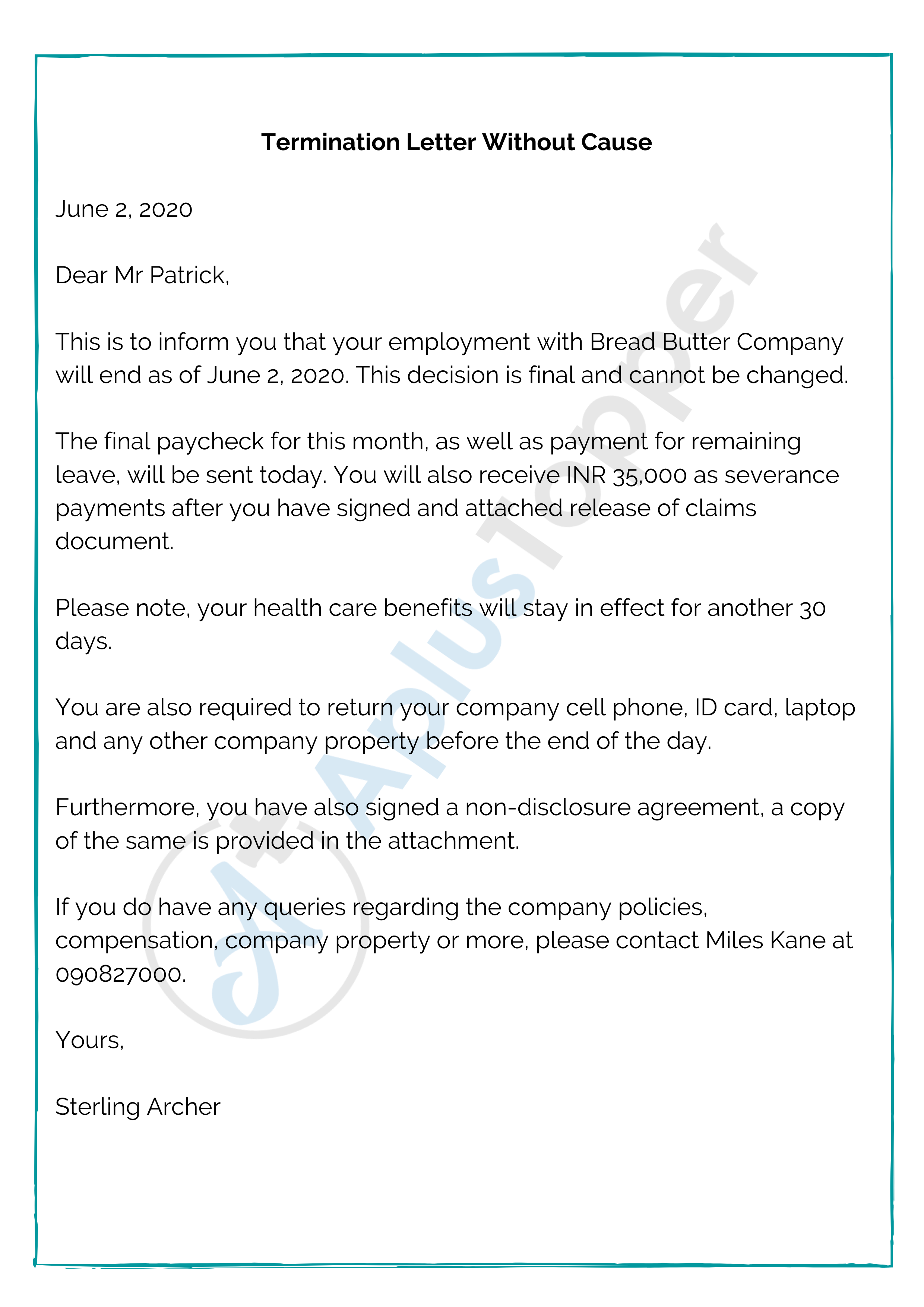 Termination Letter Samples, Examples, How To Write Termination Letter