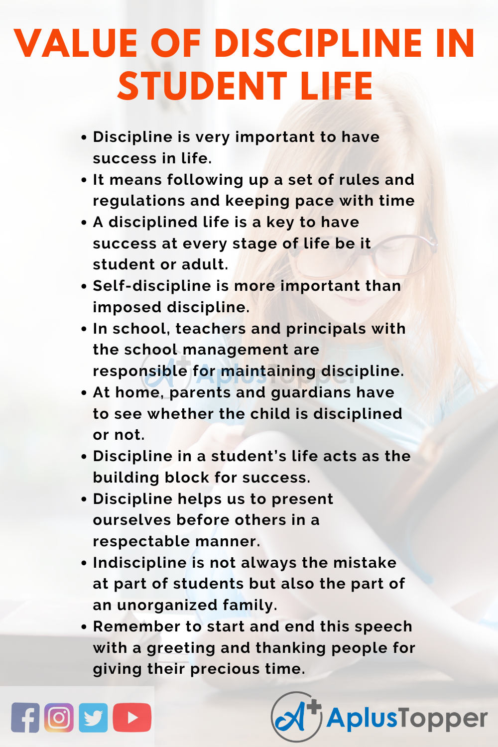 1 minute speech on importance of discipline in students life