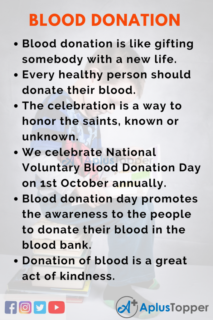 10 Lines On National Voluntary Blood Donation Day for Students and