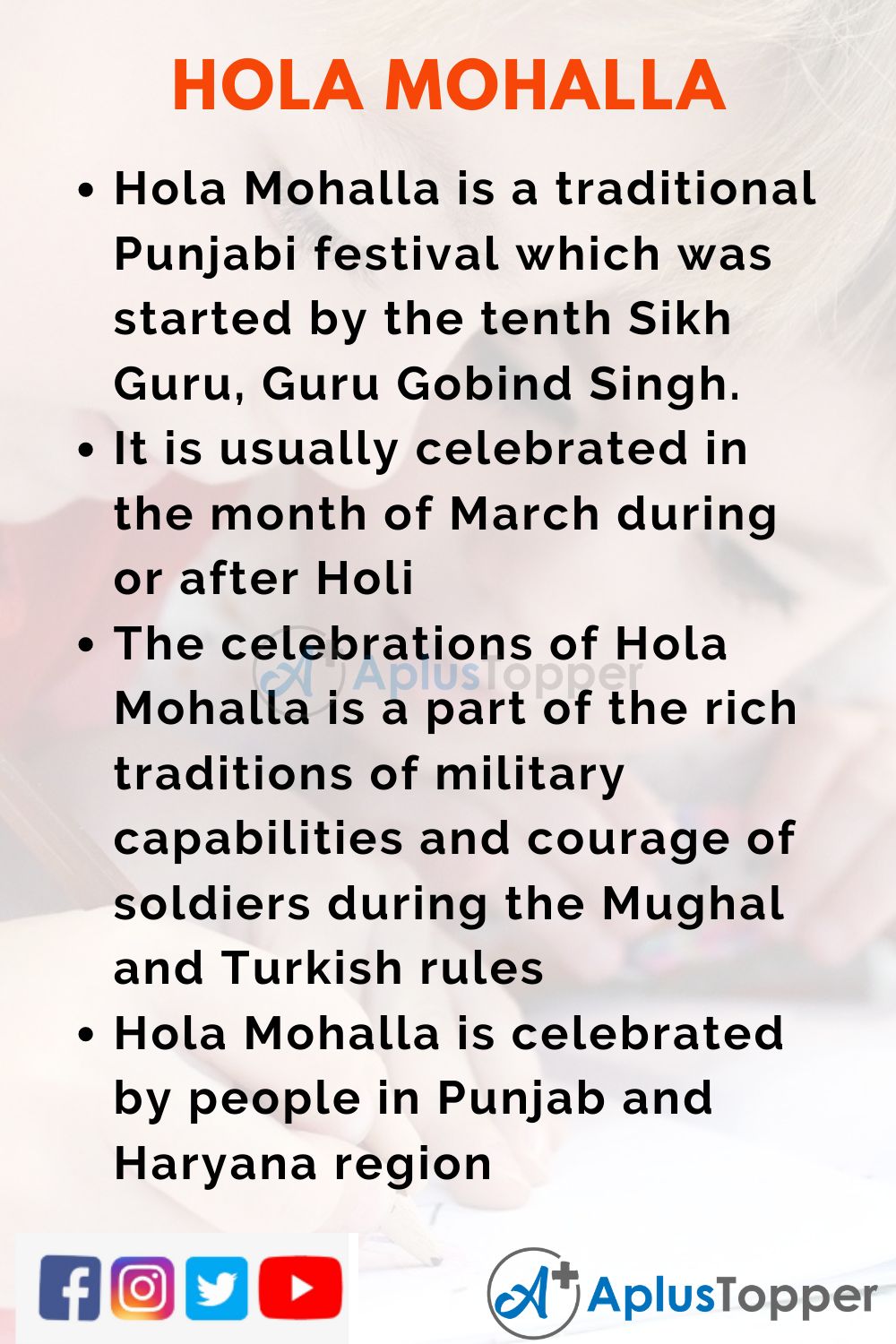 10 Lines on Hola Mohalla for Students and Children in English - A Plus  Topper