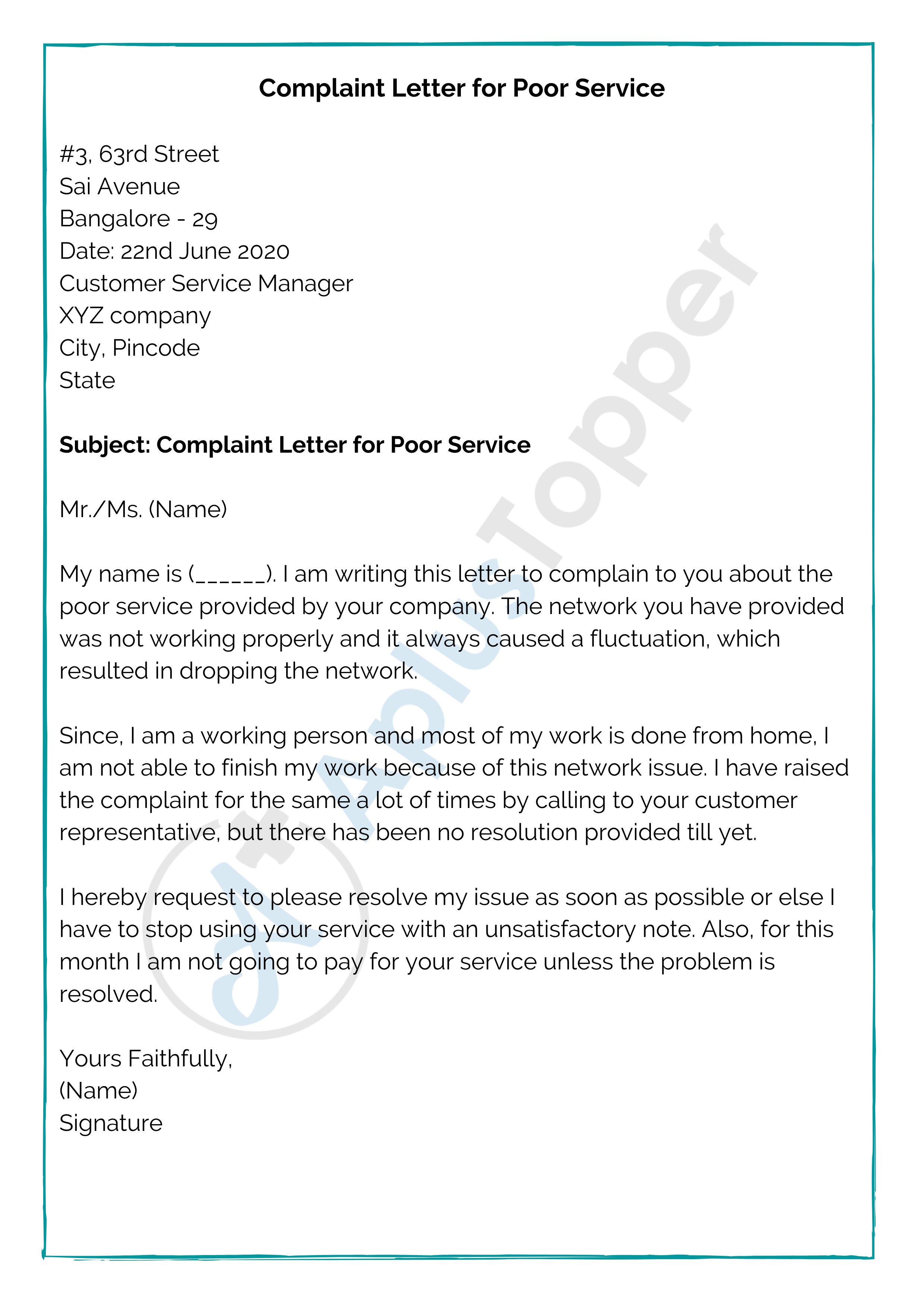 how to write application letter for complaint