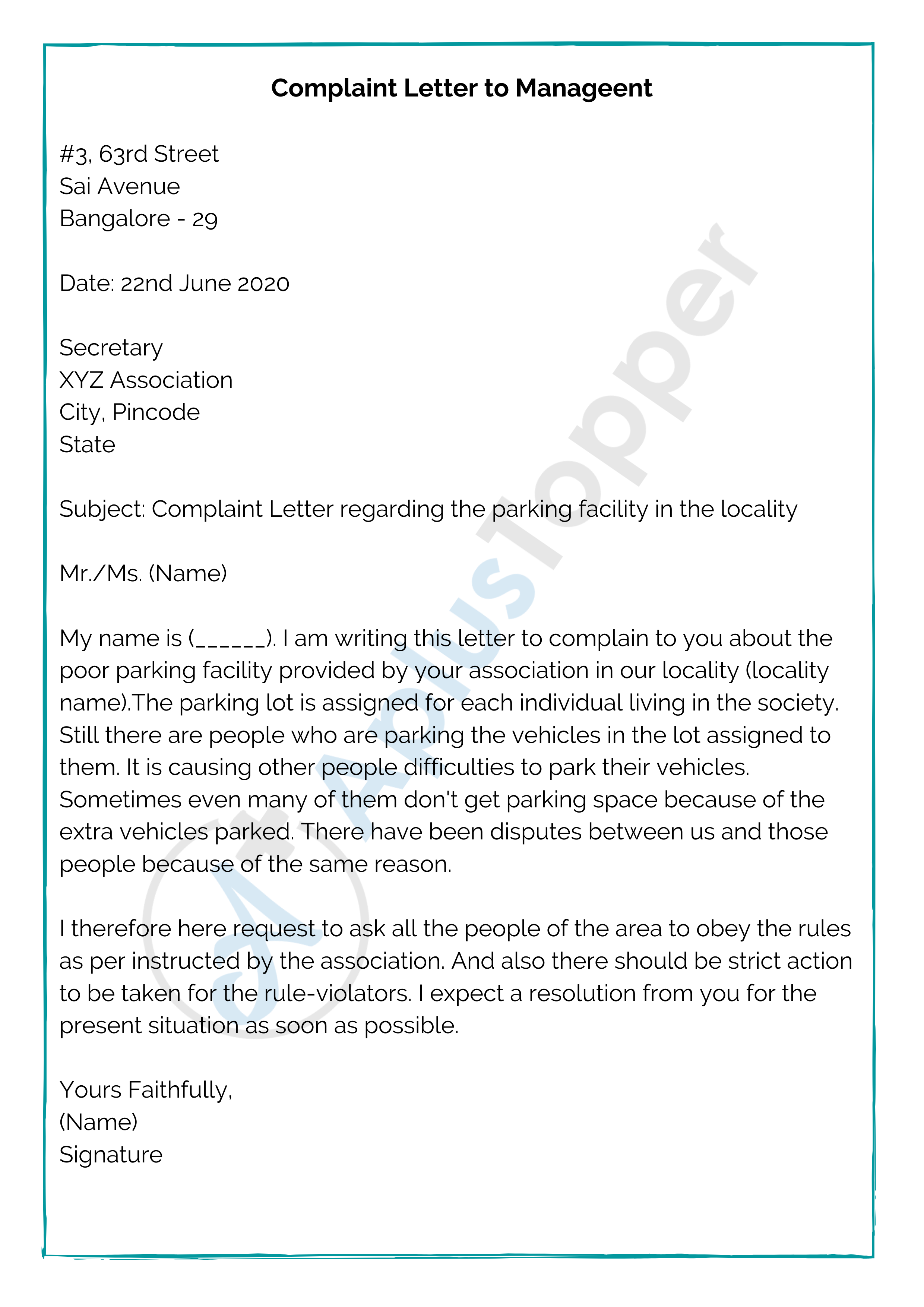 an essay about a letter of complaint