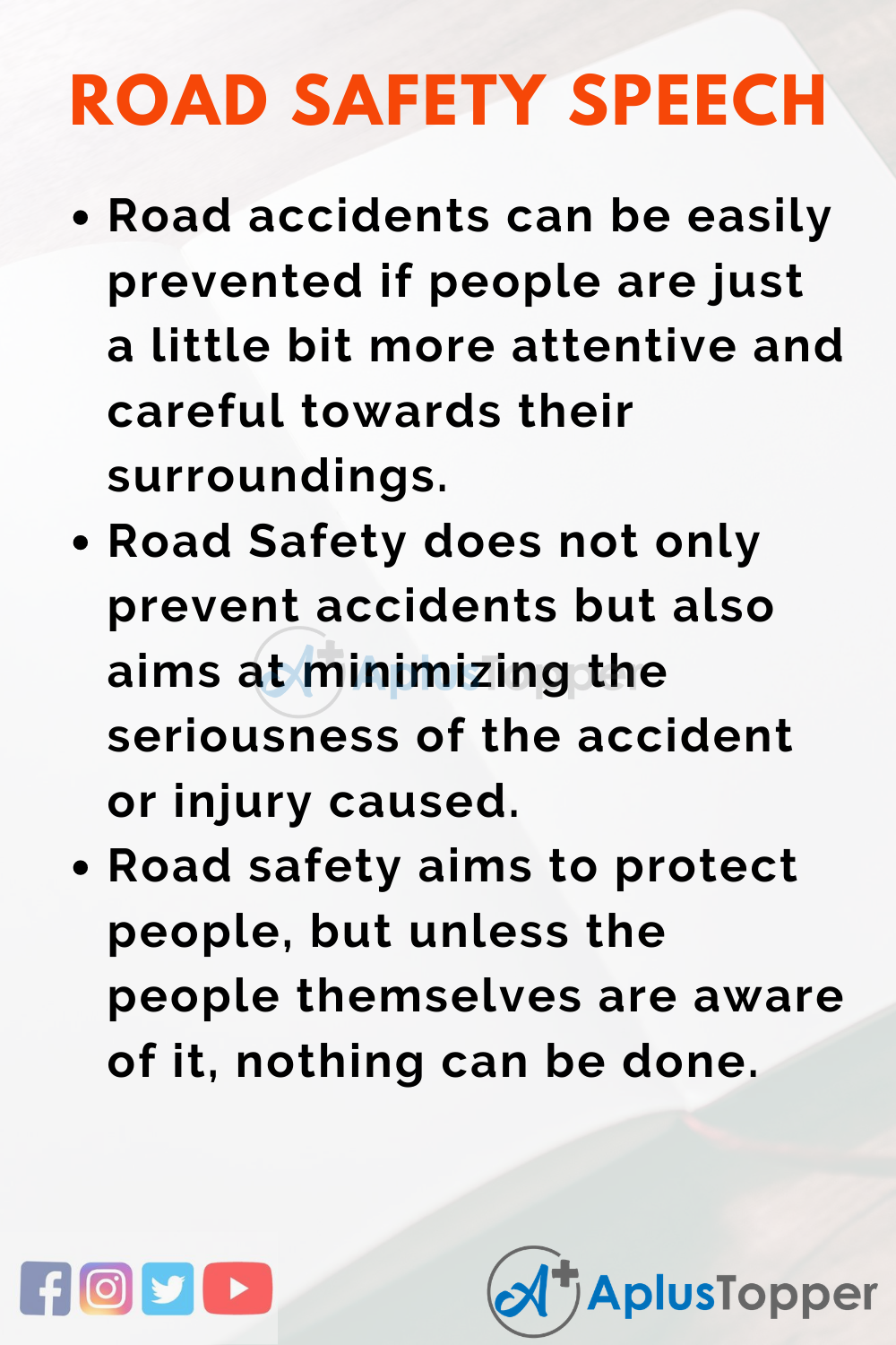 speech on road safety in 150 words