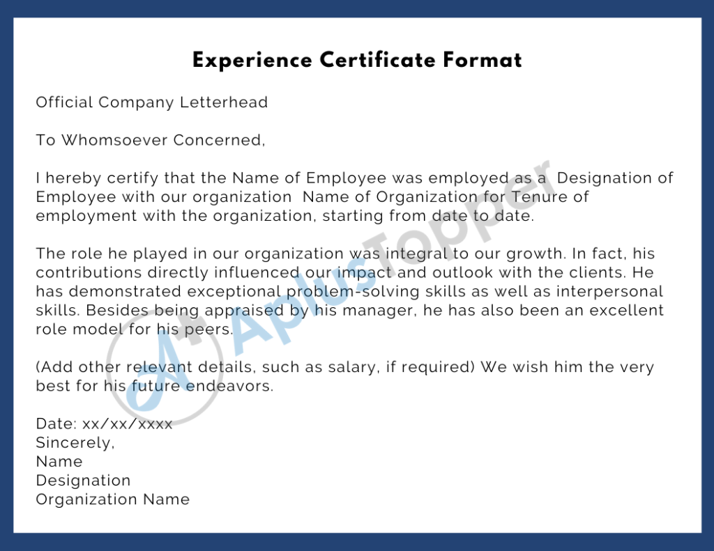 experience certificate format format for experence certifate