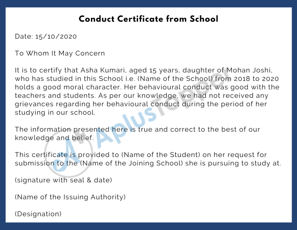 Conduct Certificate Format, Samples and How To Write Conduct