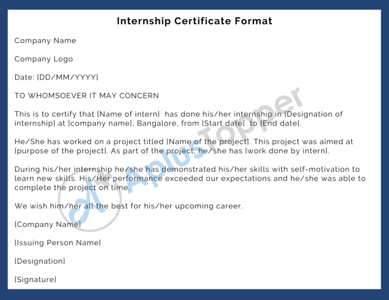 Internship Certificate Format Sample and How To Write an Internship