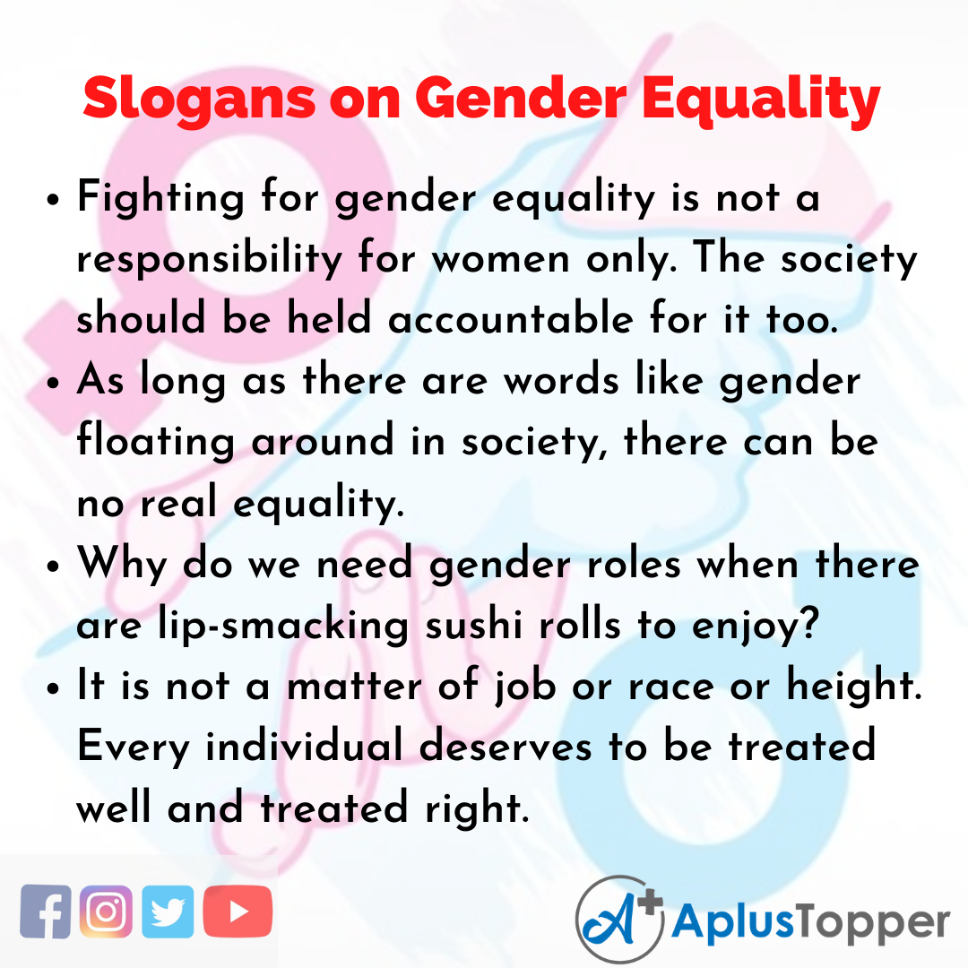 Slogans on Gender Equality | Unique and Catchy Slogans on Gender Equality in English A Plus Topper