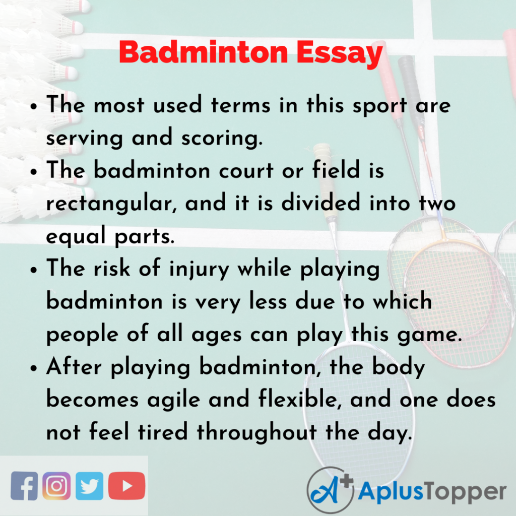 my favorite game badminton essay for class 3