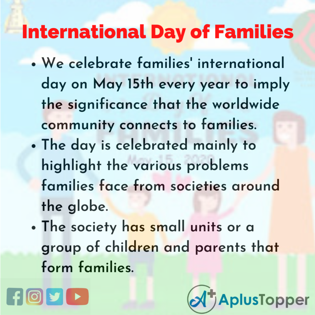 10 Lines on International Day of Families for Students and Children in