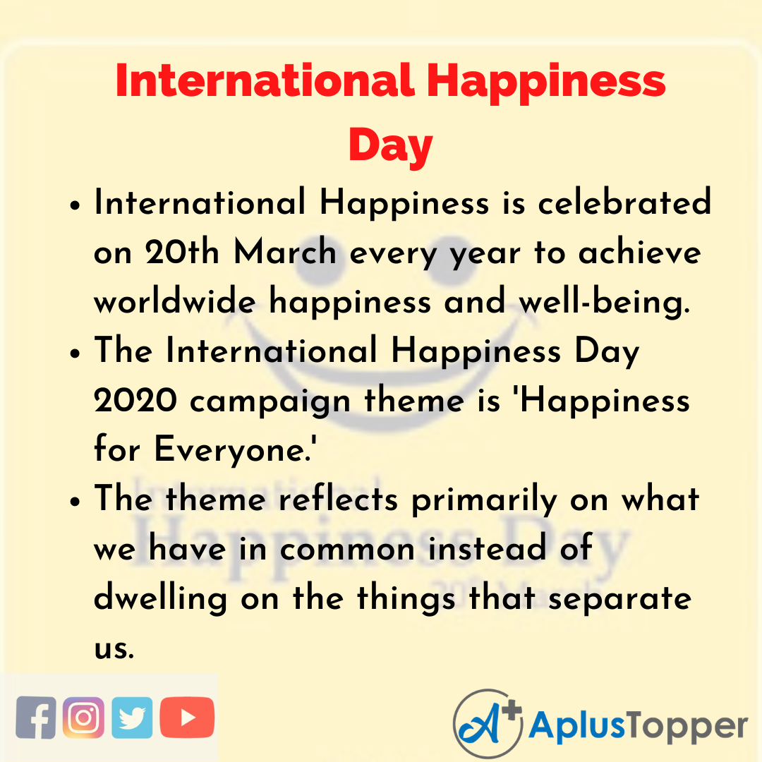 10 Lines on International Day of Happiness for Students and Children in