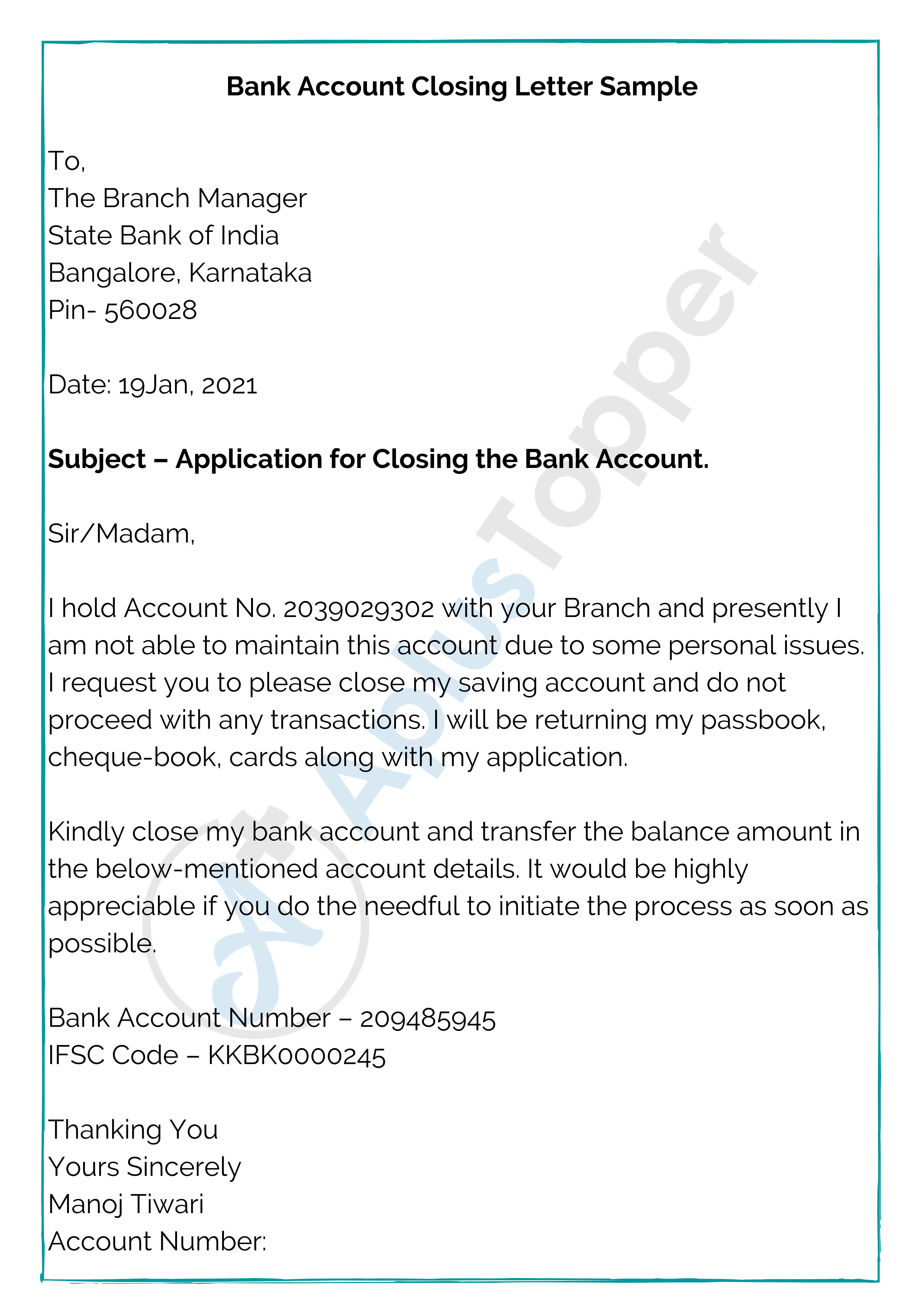application letter to close loan account