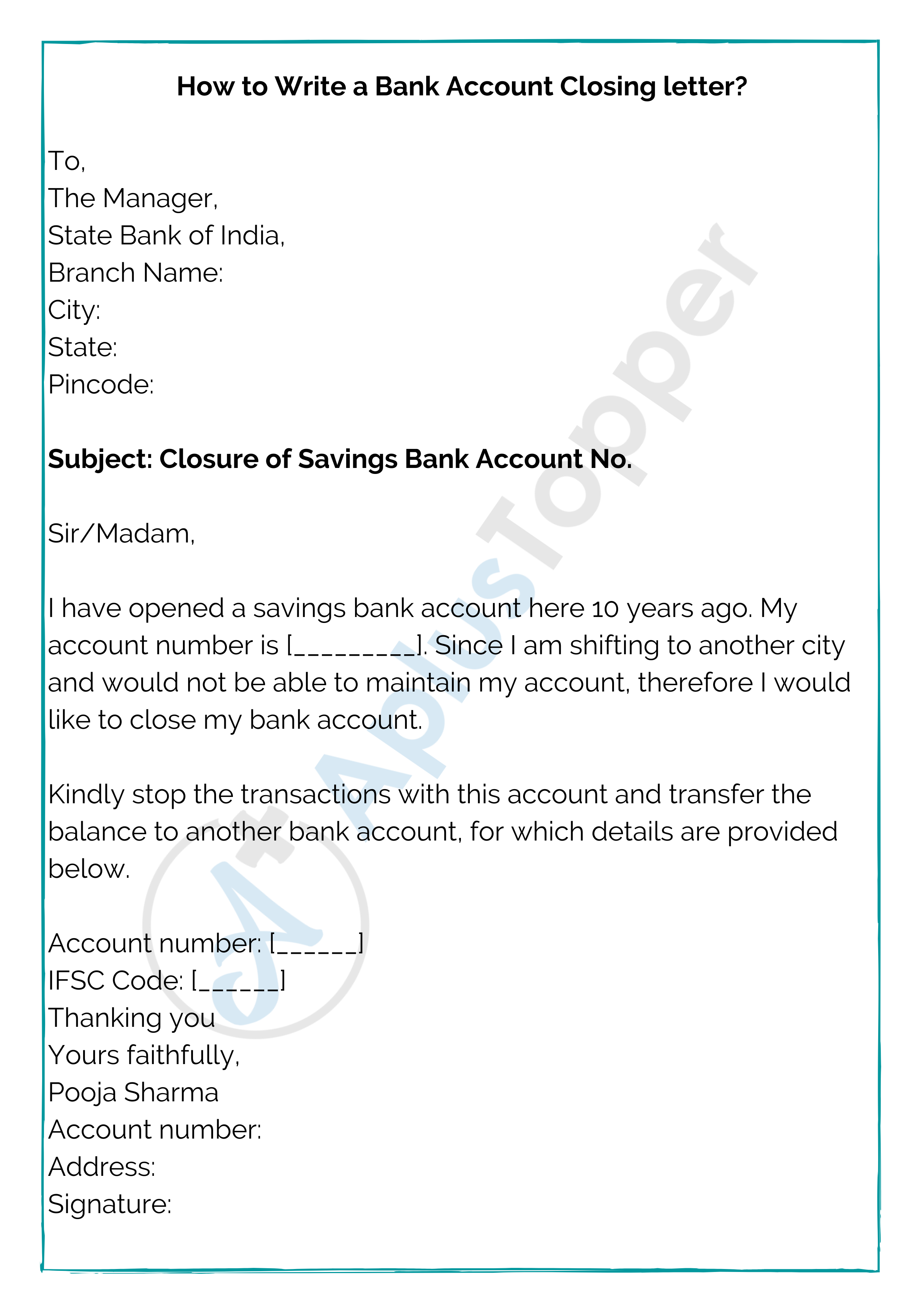 Bank Account Closing Letter Format Sample And How To Write A Bank Account Closing Letter A Plus Topper