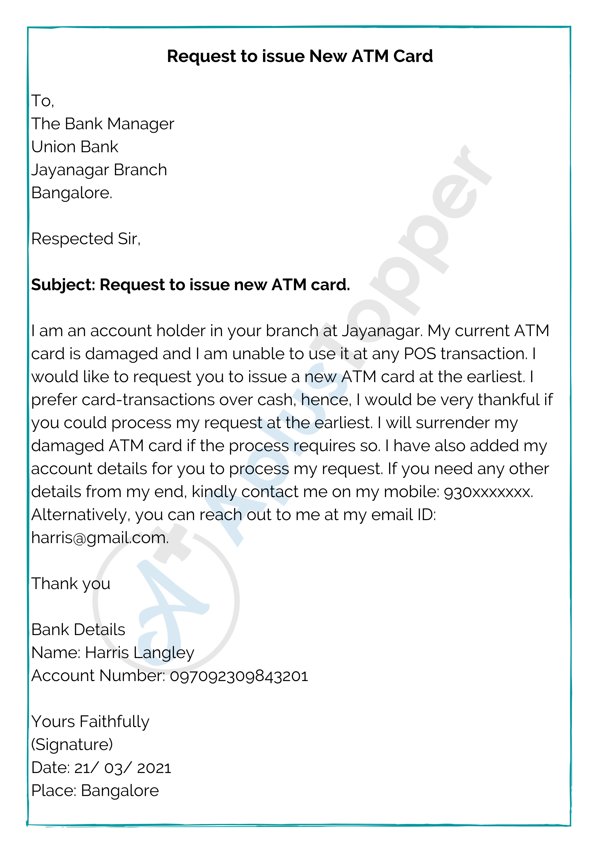 application letter to bank manager for correction of name