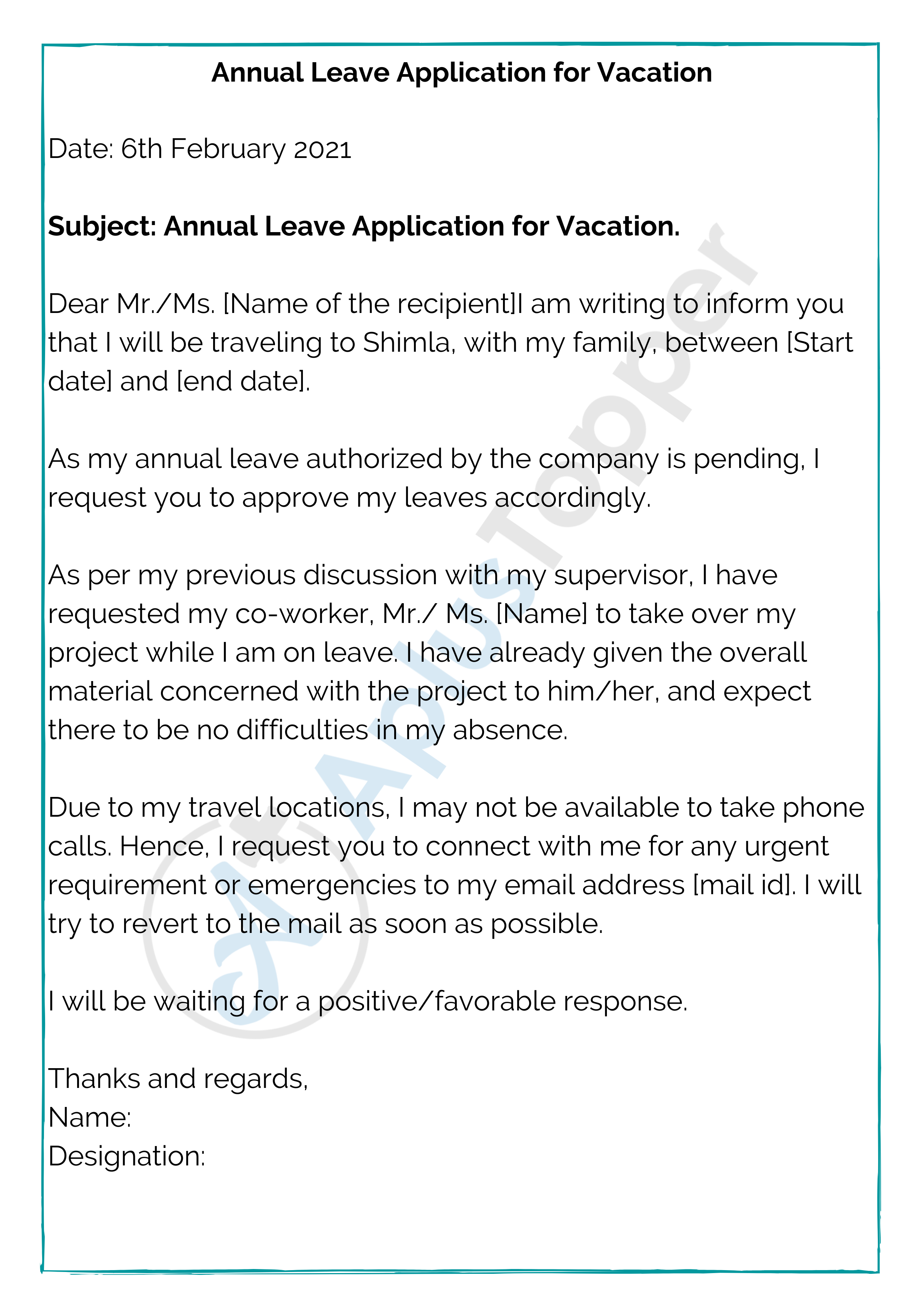 leave application letter for new year