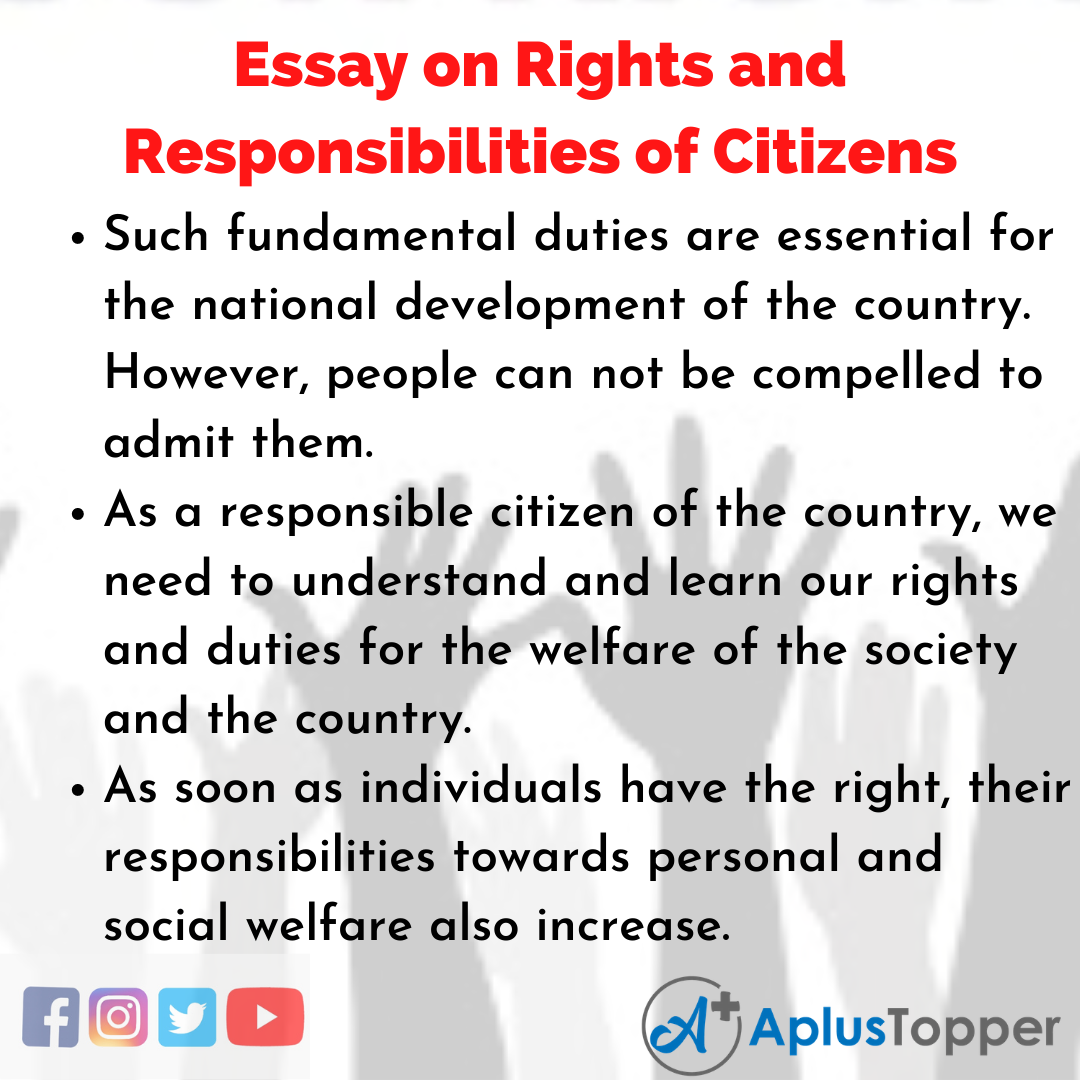 Essay on Rights and Responsibilities of Citizens | Rights and  Responsibilities of Citizens Essay for Students and Children - A Plus Topper