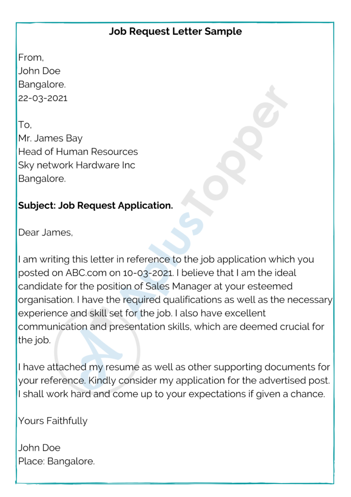 application letter for job request
