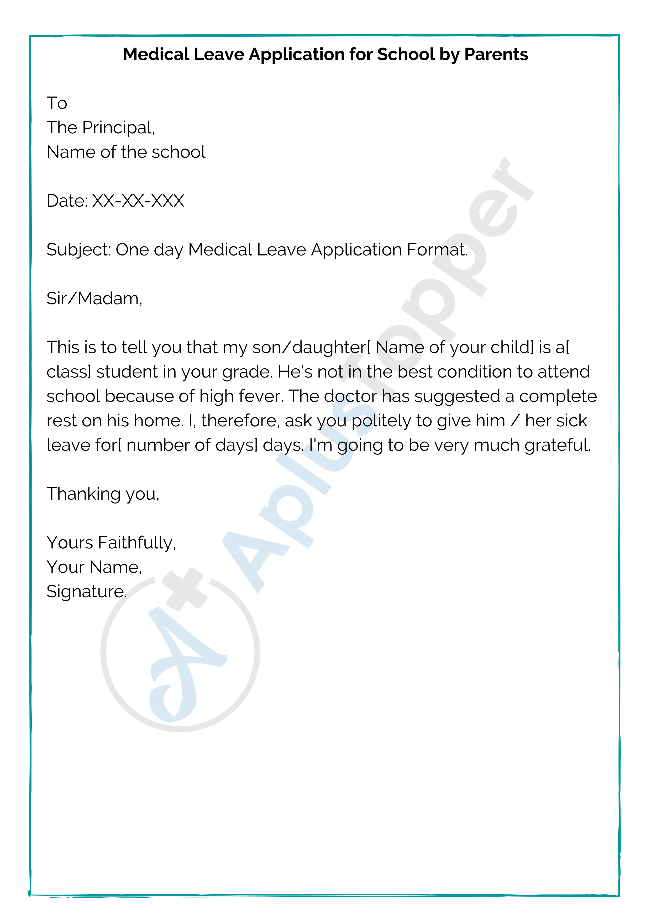 application letter for leave for exam