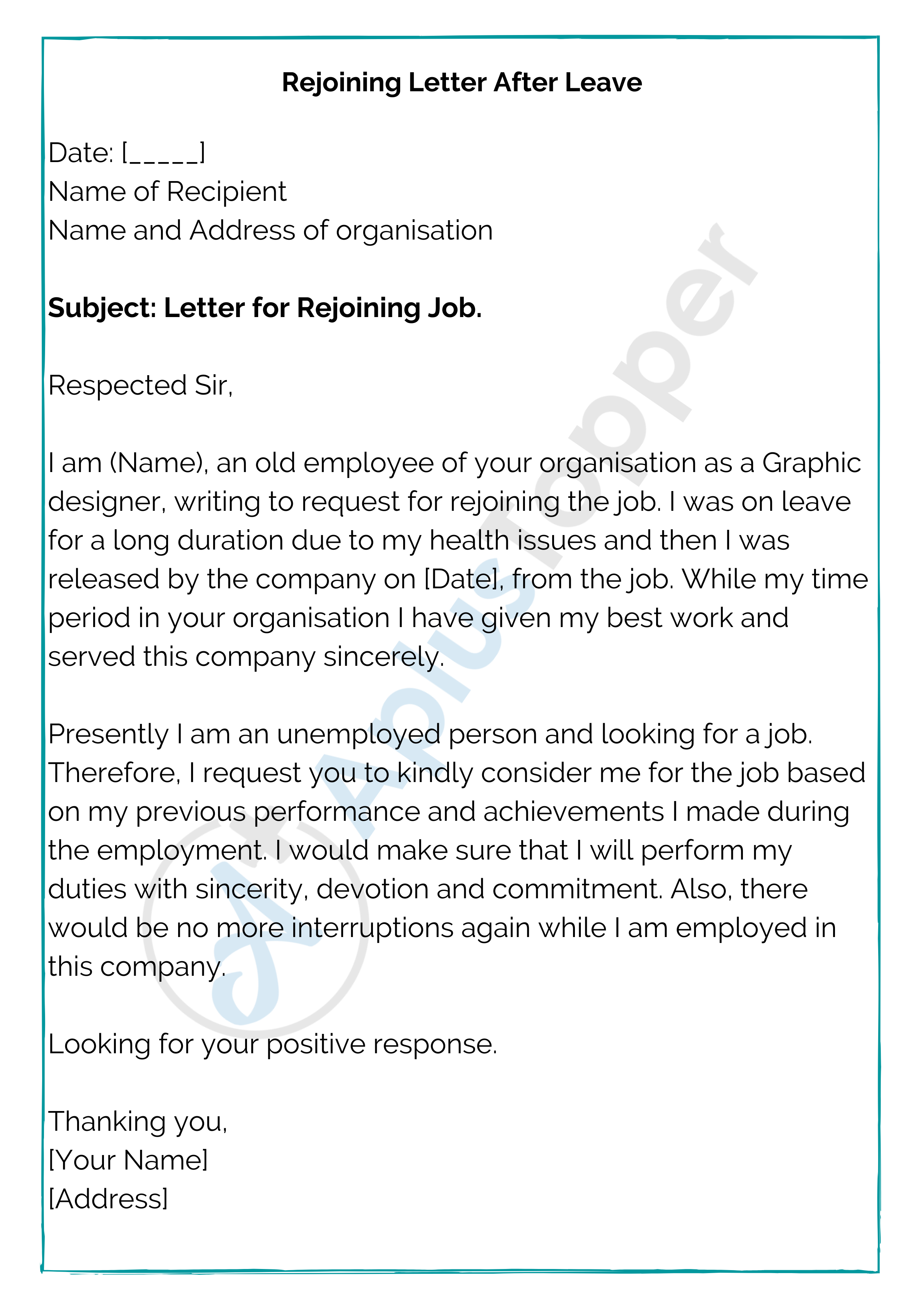 sample letter to resume work after maternity leave