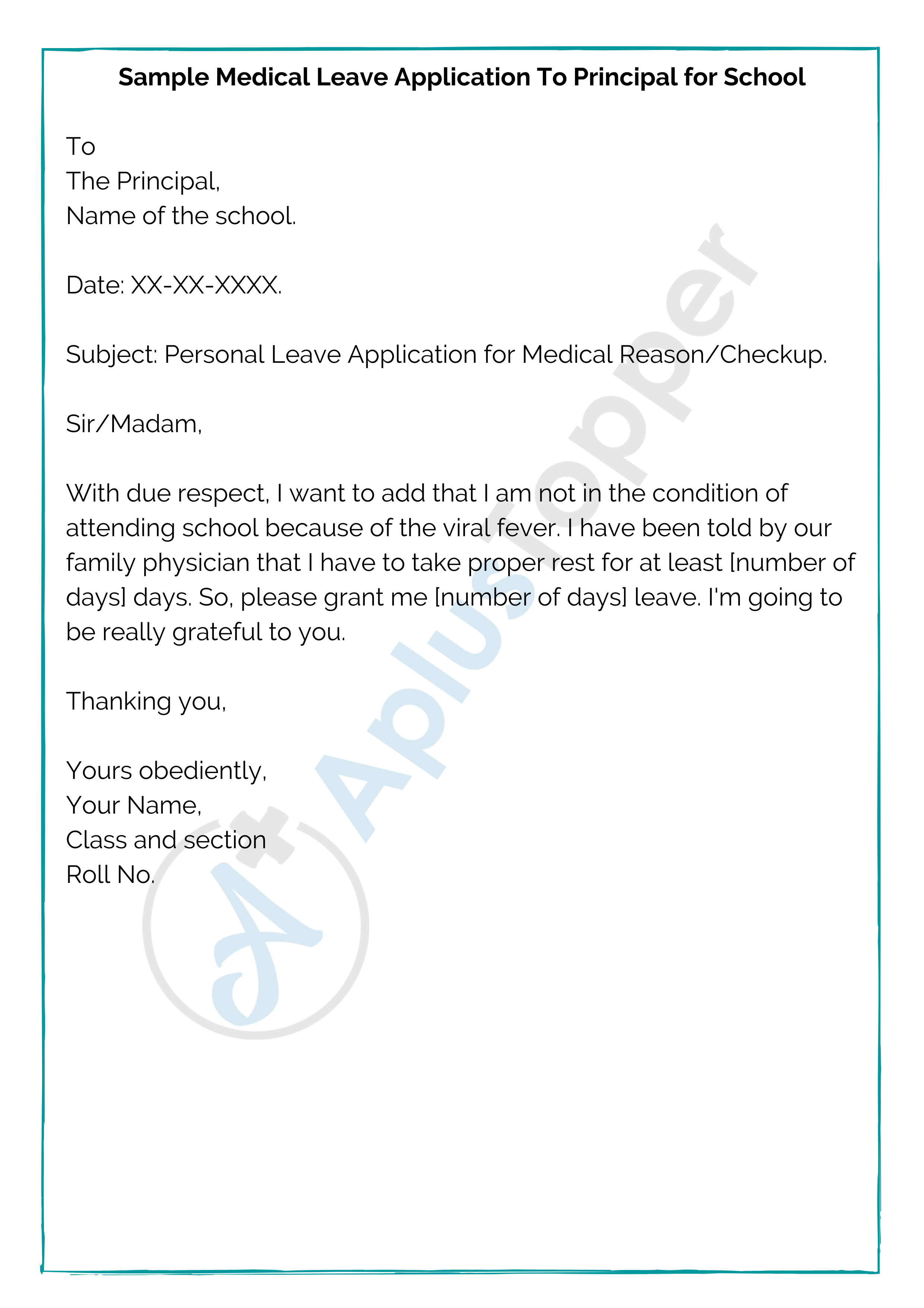 writing application to principal for leave