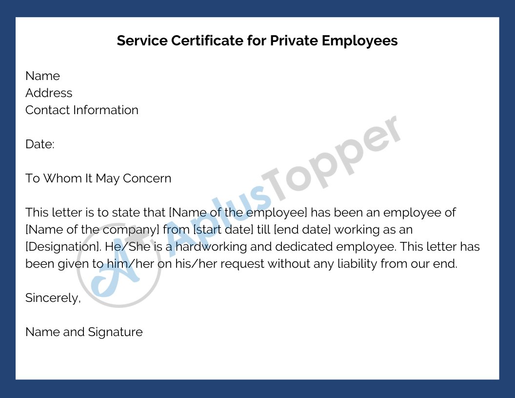 Service Certificate Service Certificate Format for Employees and