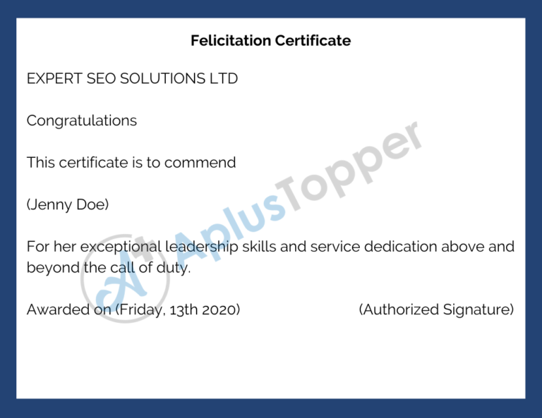 Felicitation Certificate | Samples, Template, Format and Importance of ...