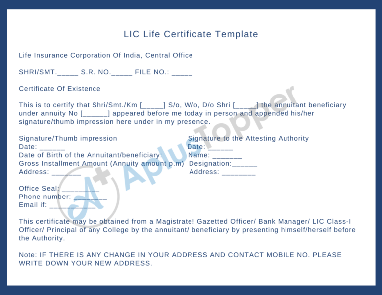 LIC Life Certificate Existence Certificate, How to Get? Format, Download Online