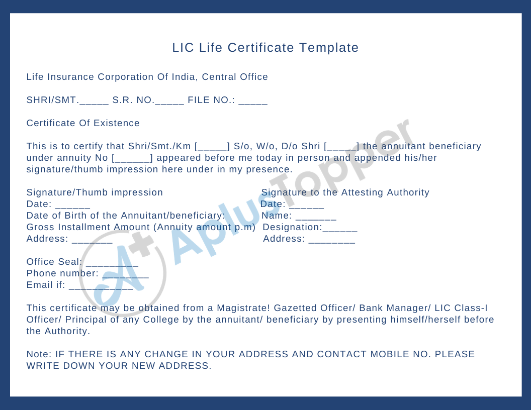 LIC Life Certificate Existence Certificate How to Get? Format