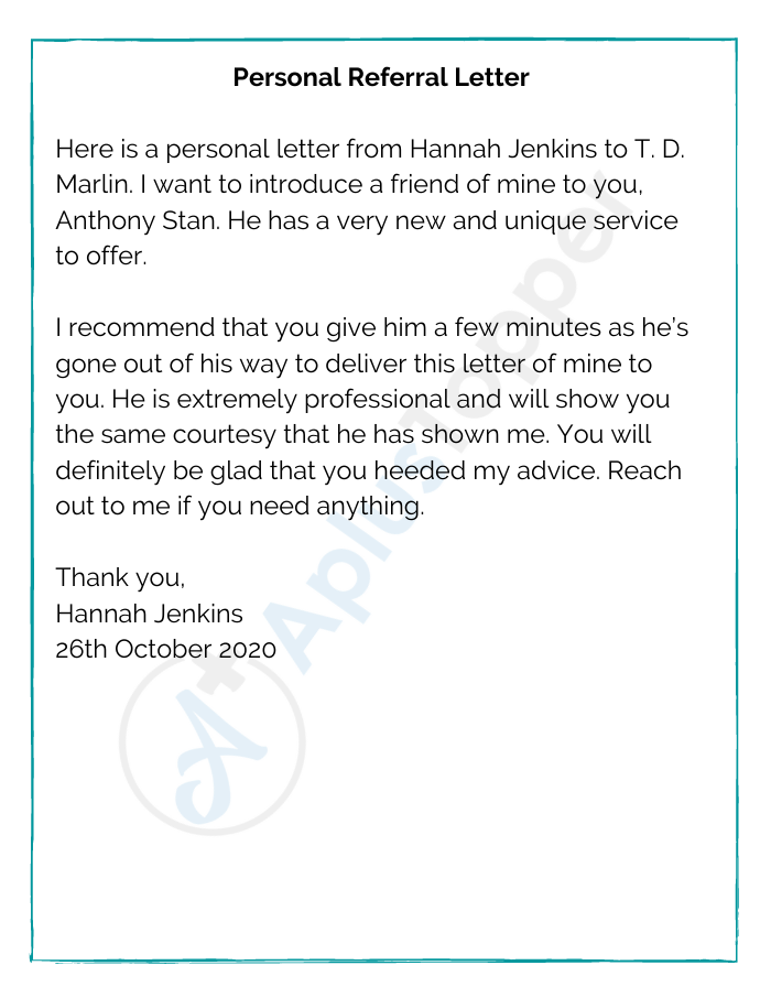 Personal Referral Letter