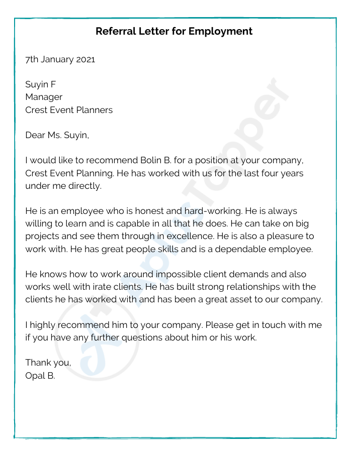 cover letter for employee referral
