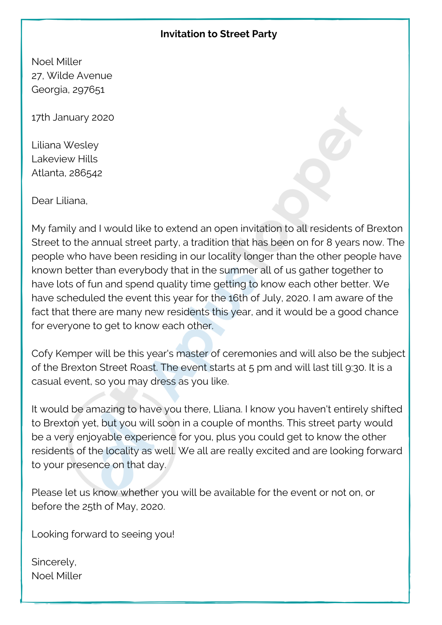 Letter Social Event Samples | Format, Examples and How To Write? - A