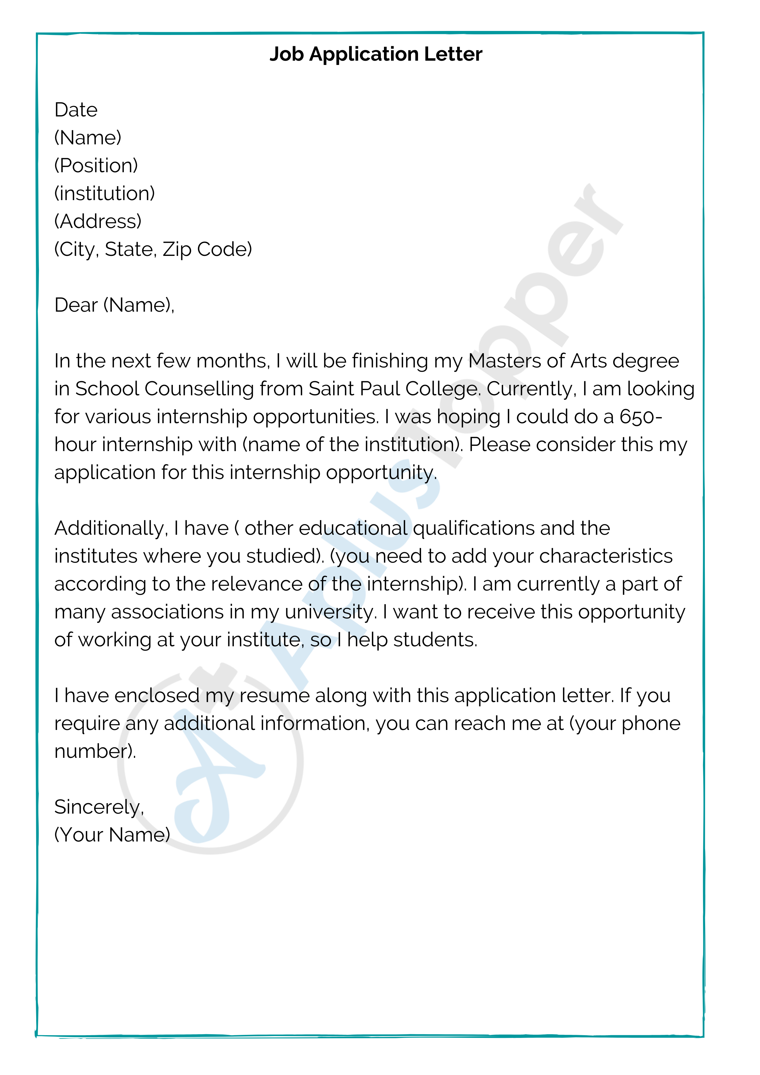 zaf application letter example