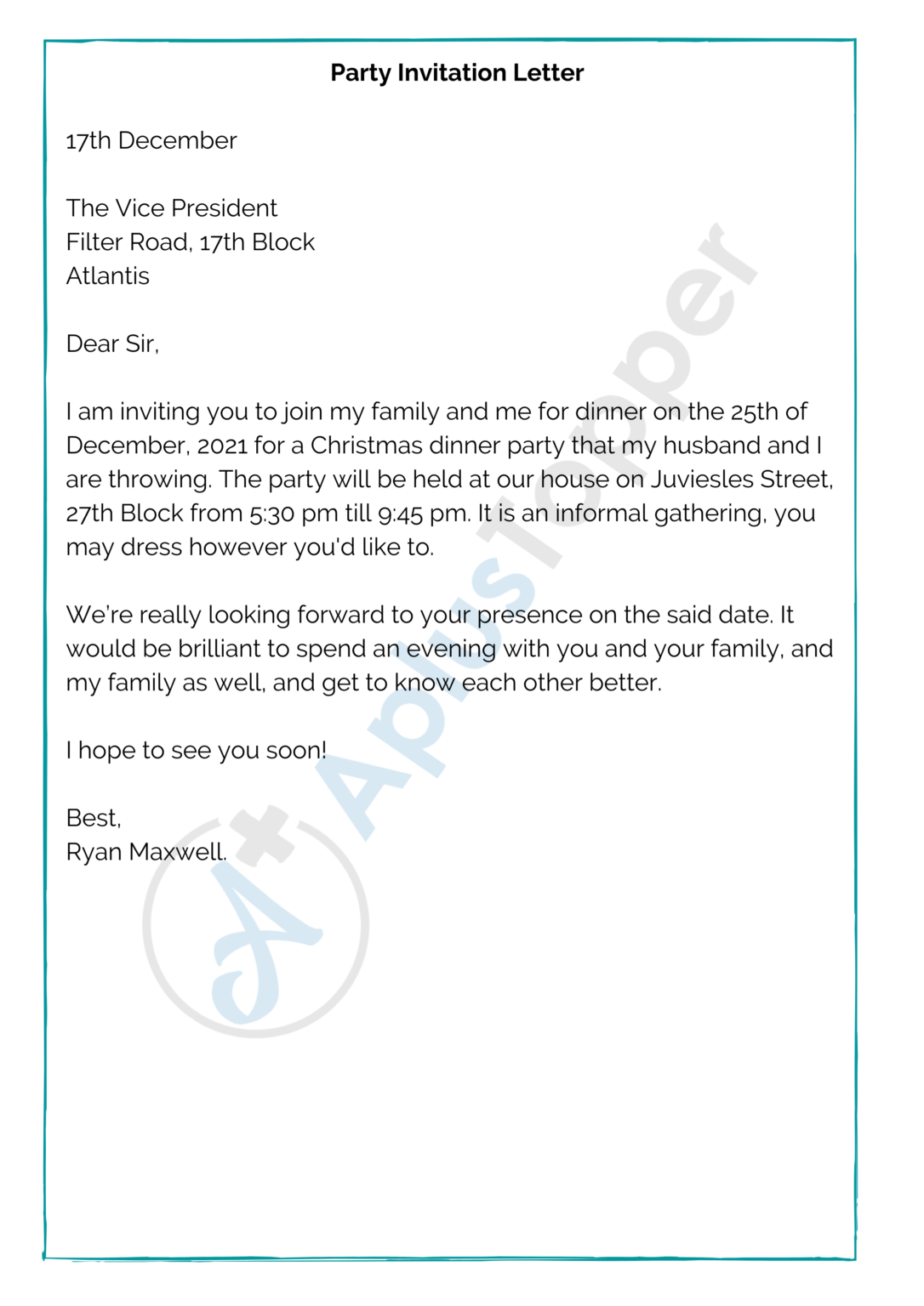 Letter Social Event Samples | Format, Examples and How To Write? - A
