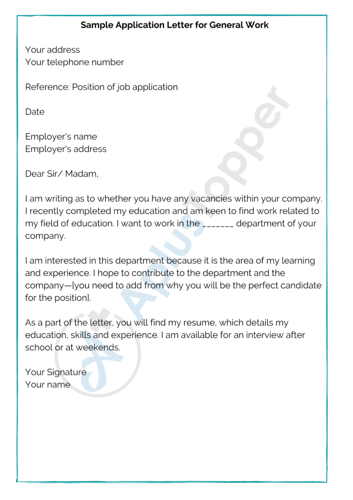 an application letter sample