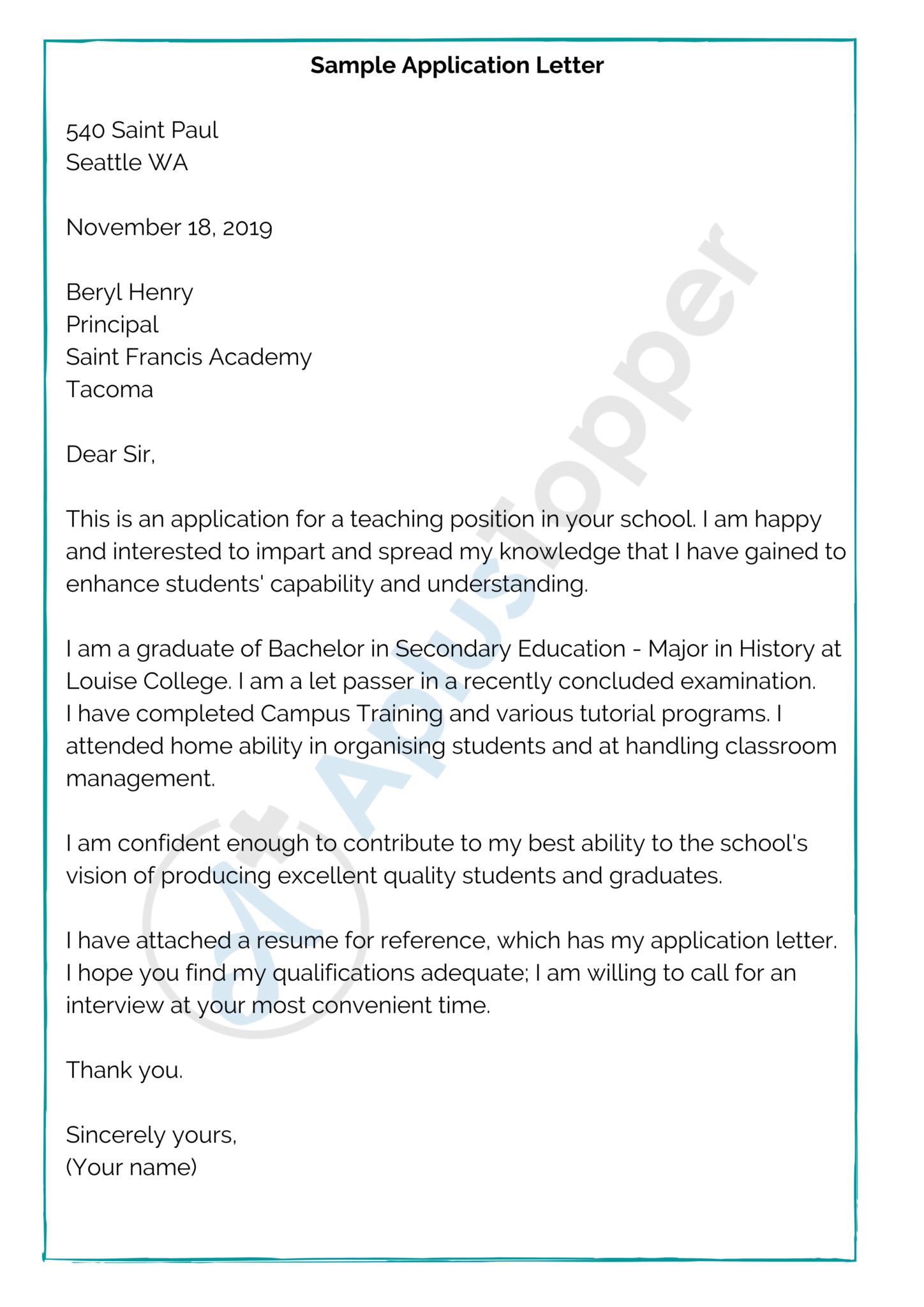 application letter sample in email