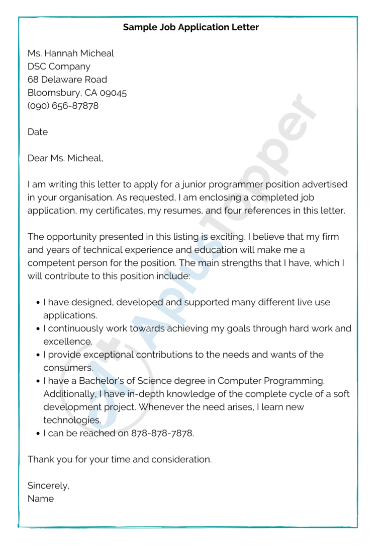 application letter 2 pages