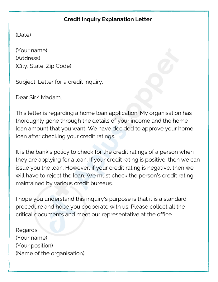 Credit Inquiry Explanation Letter