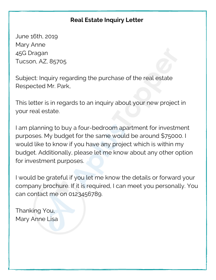 Real Estate Inquiry Letter